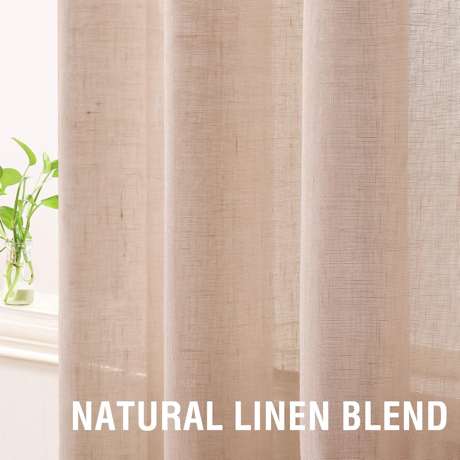 H.VERSAILTEX Cortinas transparentes de lino natural de 63, 72, 84, 95 pulgadas  169, 182.88, 213.36, 241.3 cm. de largo  Juego de cortinas