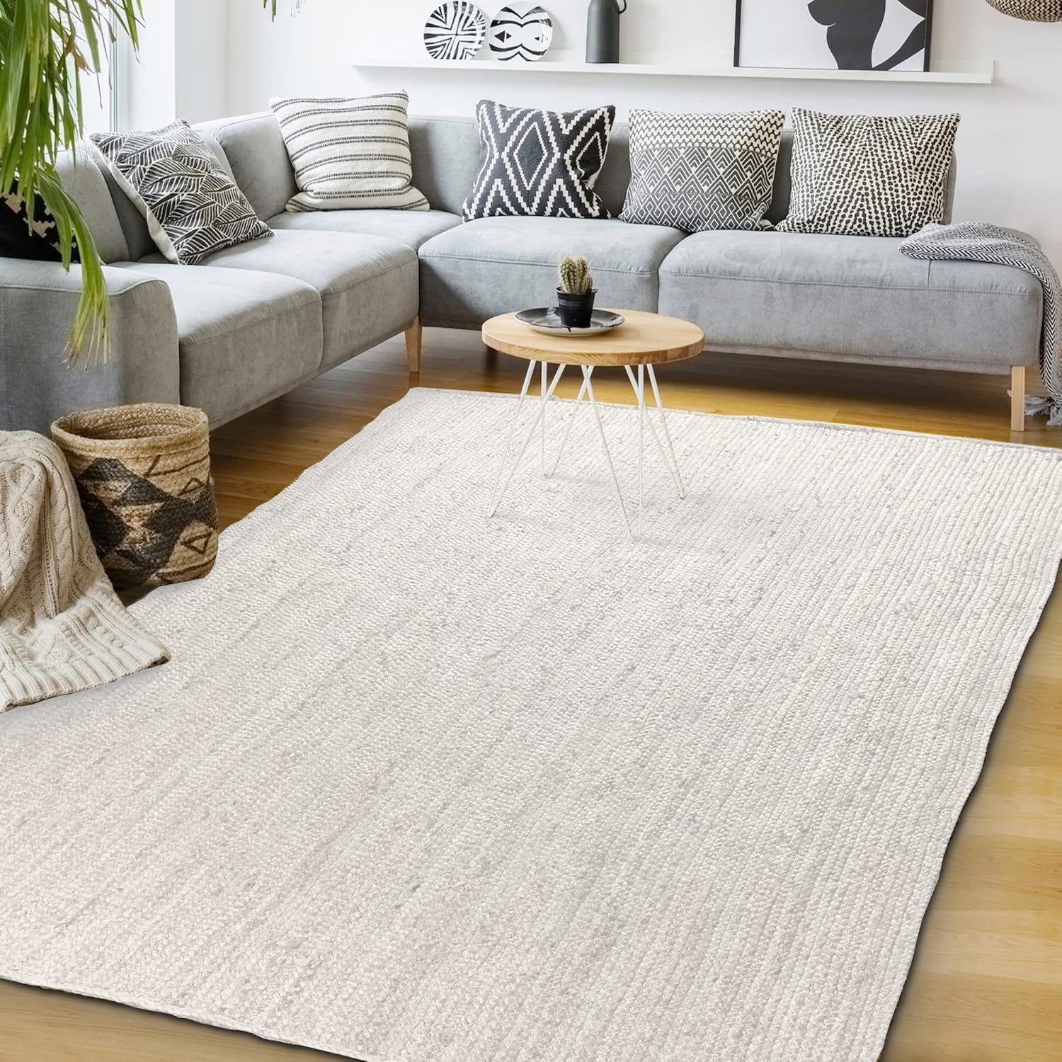 Signature Loom Alfombra decorativa de yute hecha a mano (3 x 5 pies), alfombra de yute suave y cómoda, alfombra de yute blanco para traer una