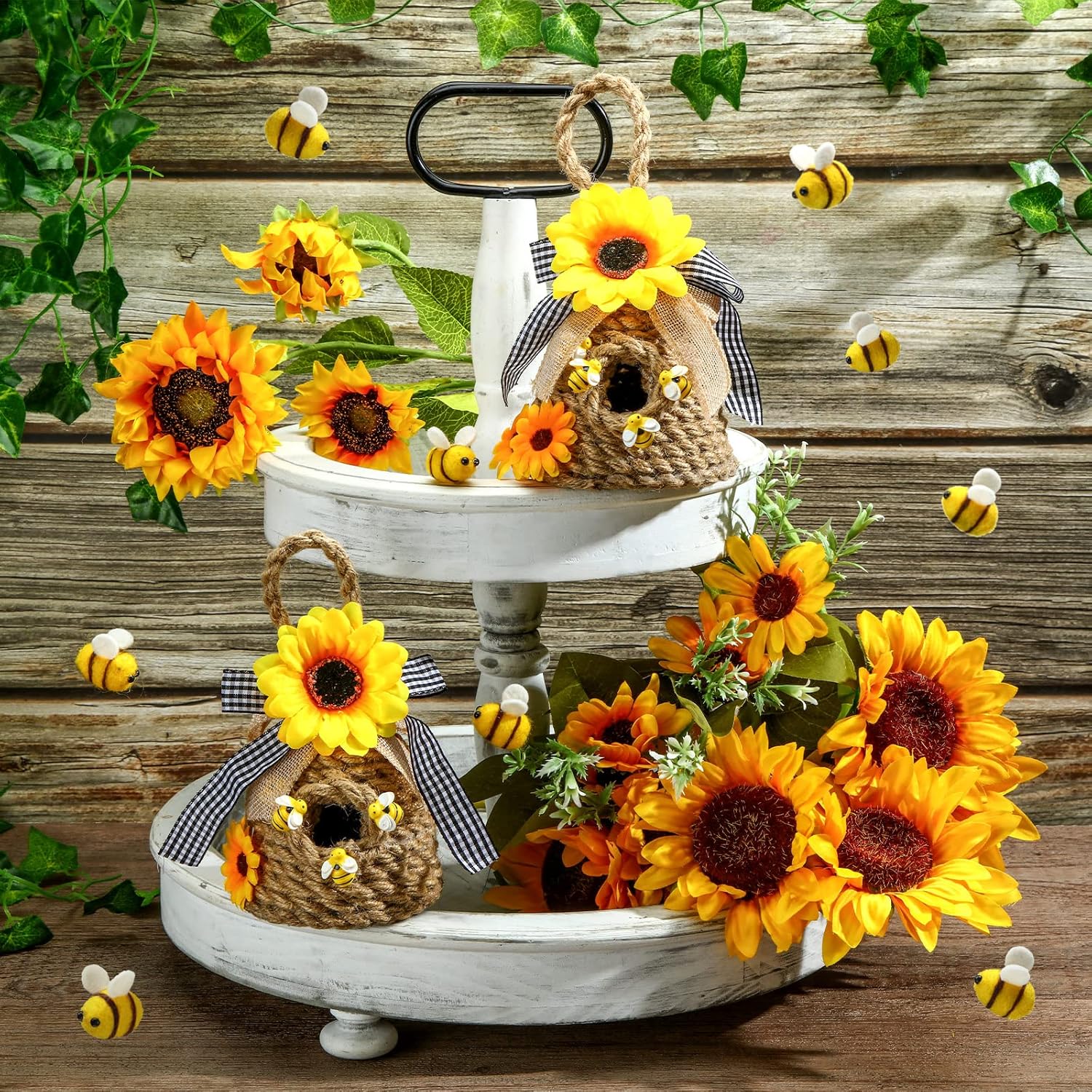2 piezas de mini colmena de abeja decoración de colmena de abejas decoración de bandeja escalonada de primavera verano estante de abeja cuidadora