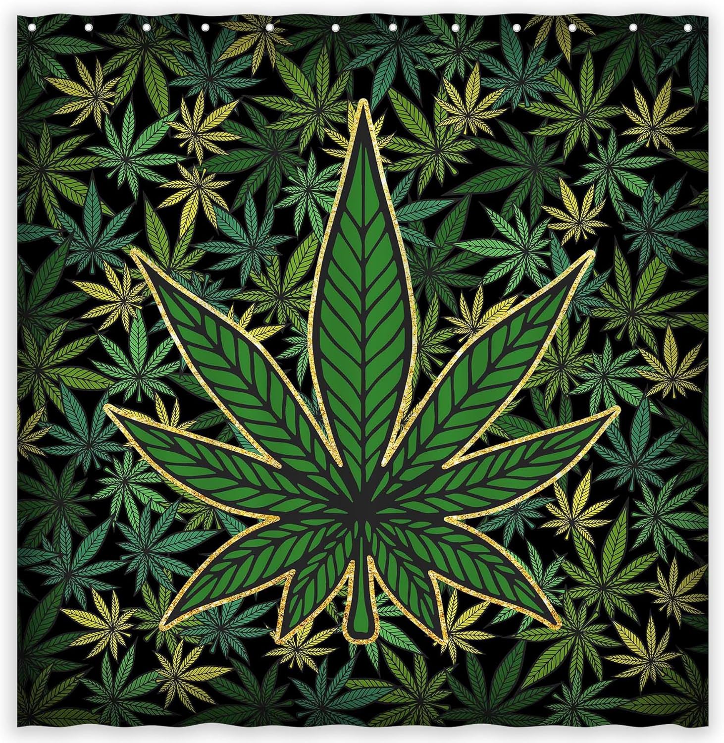 Cortina de ducha de hojas verdes de marihuana para baño, planta de cannabis, impermeable, tela de poliéster, bañeras, decoración del hogar con 12