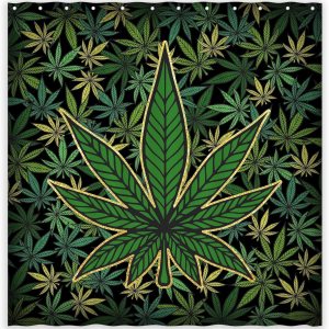 Cortina de ducha de hojas verdes de marihuana para baño, planta de cannabis, impermeable, tela de poliéster, bañeras, decoración del hogar con 12 Cortina de ducha de hojas verdes de marihuana para baño, planta de cannabis, impermeable, tela de poliéster, bañeras, decoración del hogar con 12