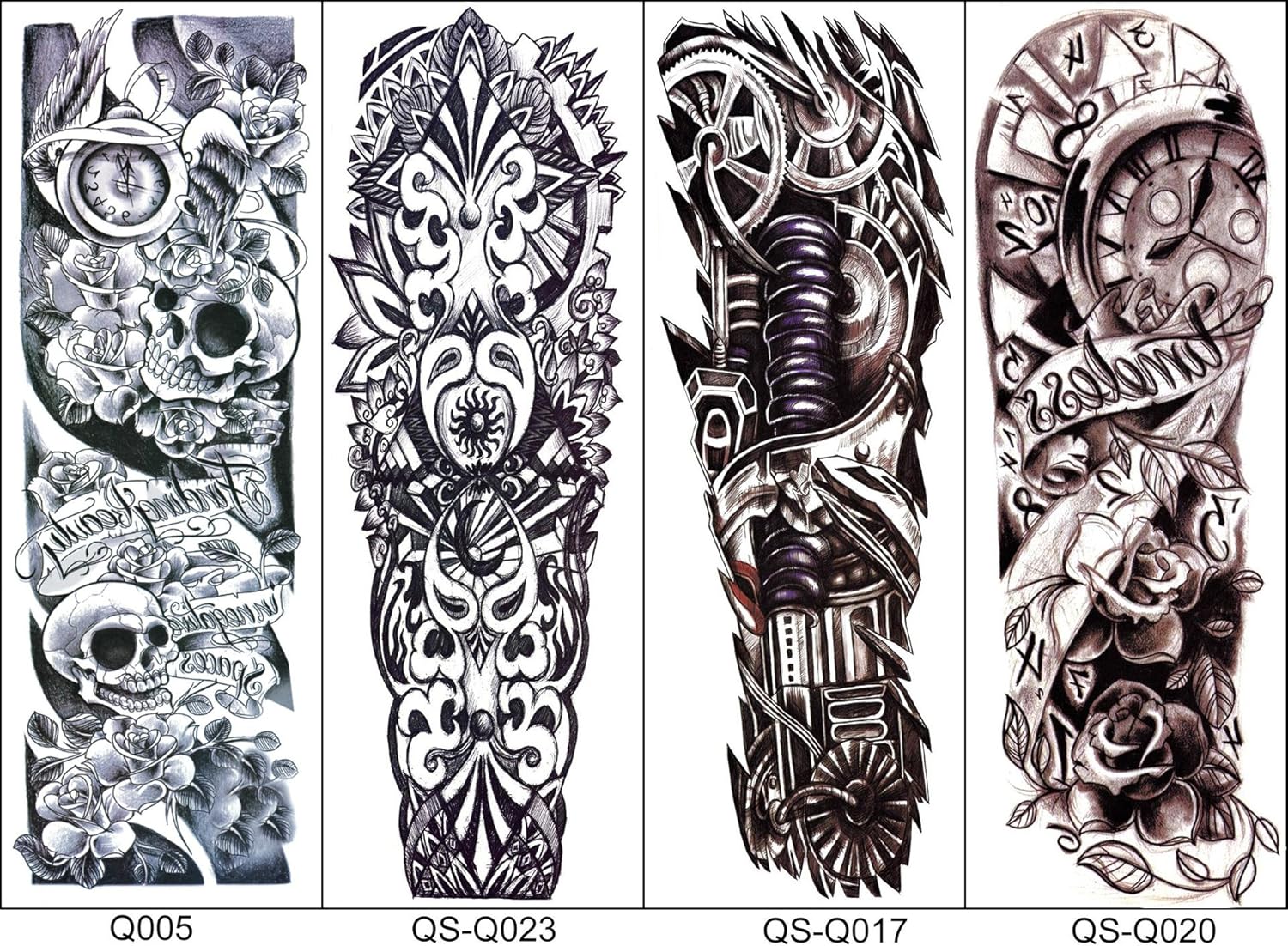 Juego de 8 hojas de tatuajes falsos temporales extra grandes de 18.9 x 6.7 pulgadas para hombres y mujeres, calcomanías de tatuaje de brazo