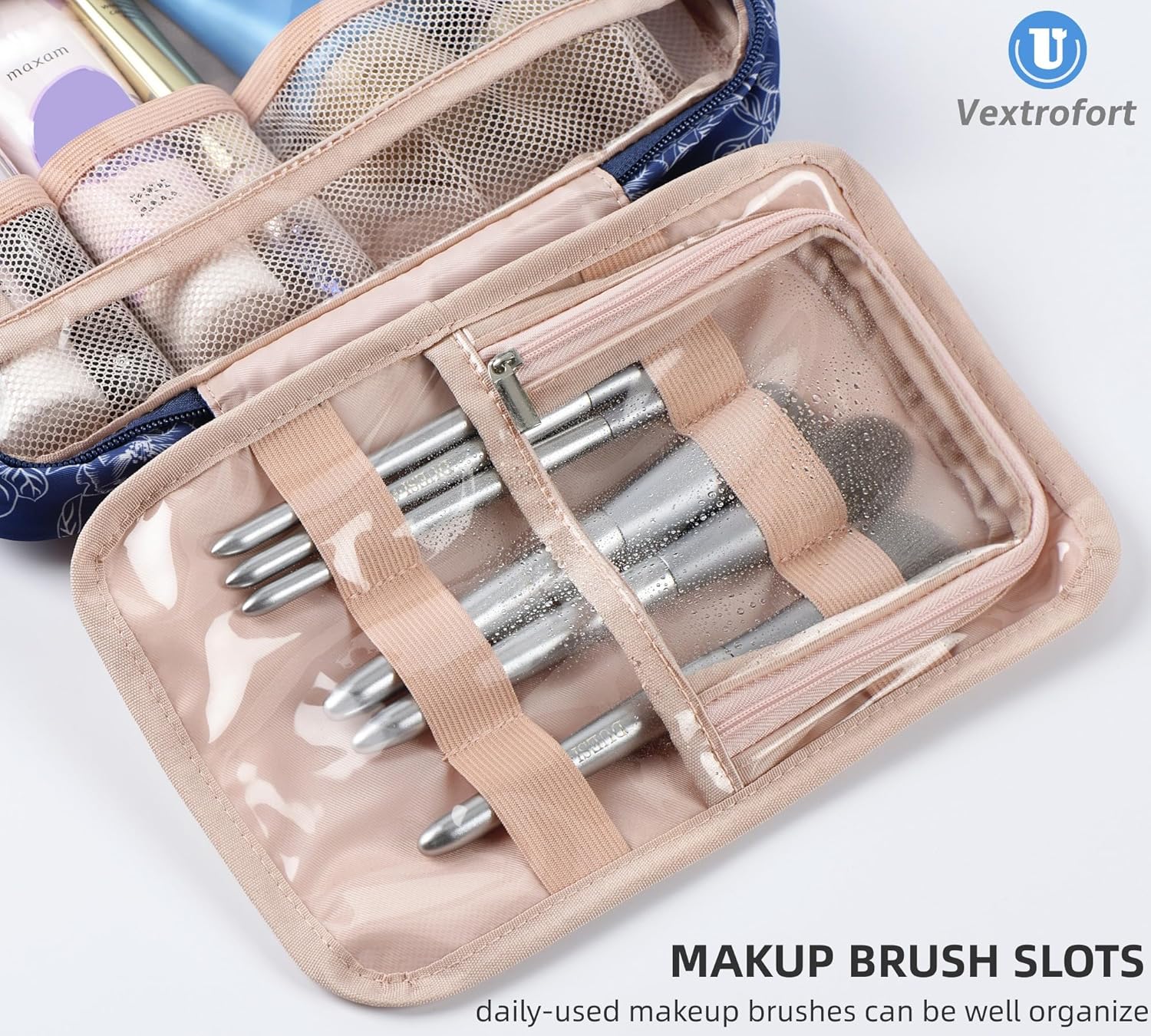 VEXTROFORT Neceser para mujer, bolsa de maquillaje de viaje colgante grande, resistente al agua para artículos de tocador, cosméticos, cepillos,