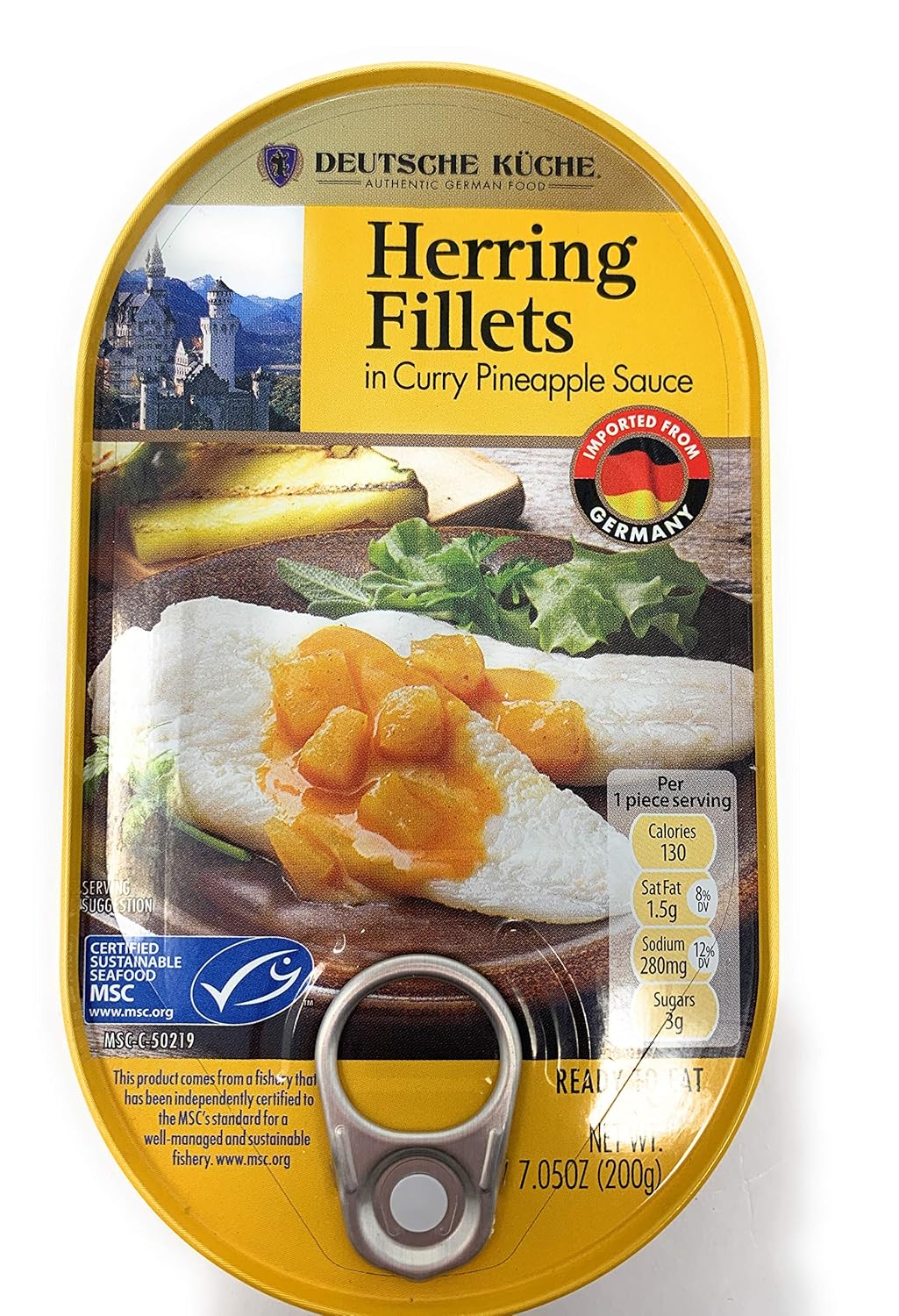 Deutsche Kuche Filetes de arenque enlatados, salsa de piña al curry y pimienta de mango, 7.05 onzas cada uno, paquete de 2