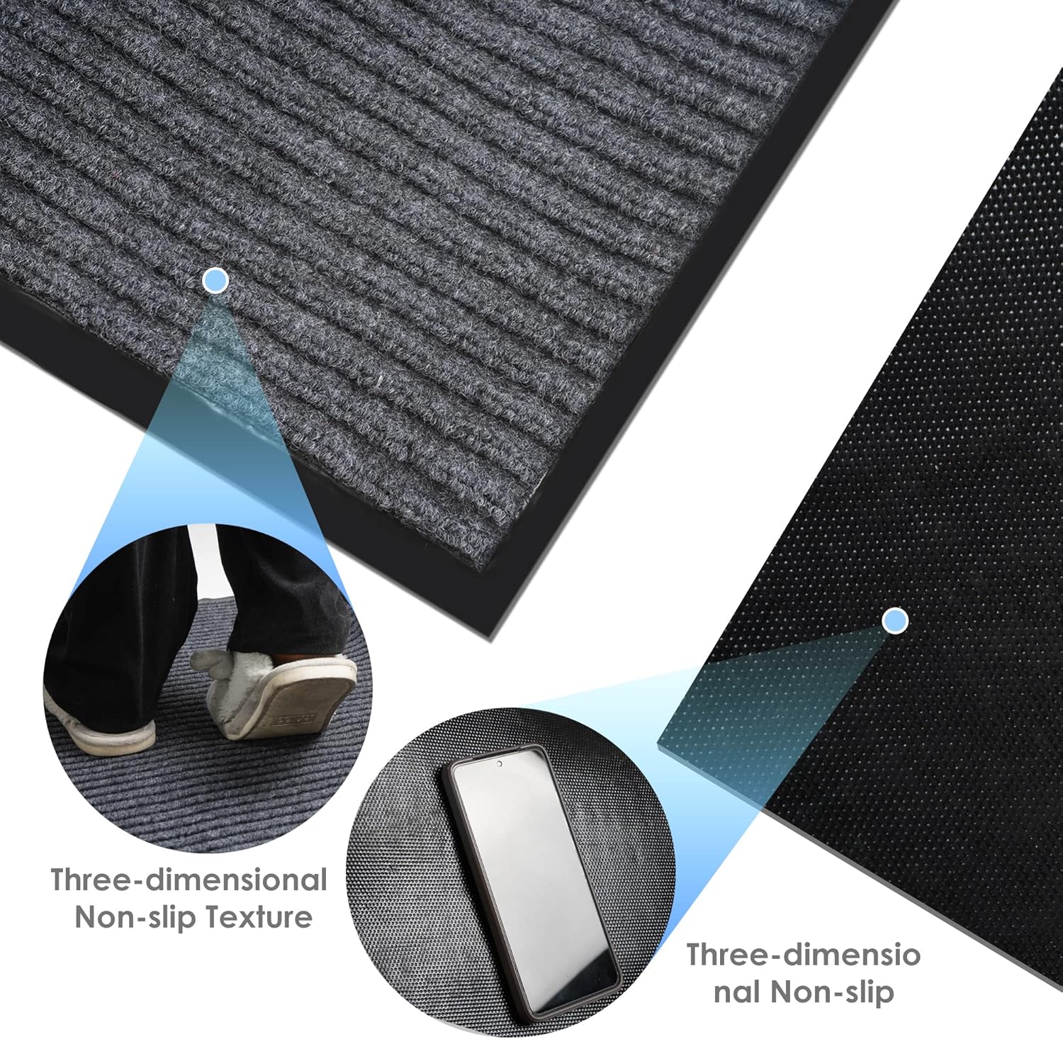 Tapete de entrada de grado comercial de 3 x 10 pies, para interior y exterior, color negro, ahumado, resistente, con parte trasera de goma, cepillo