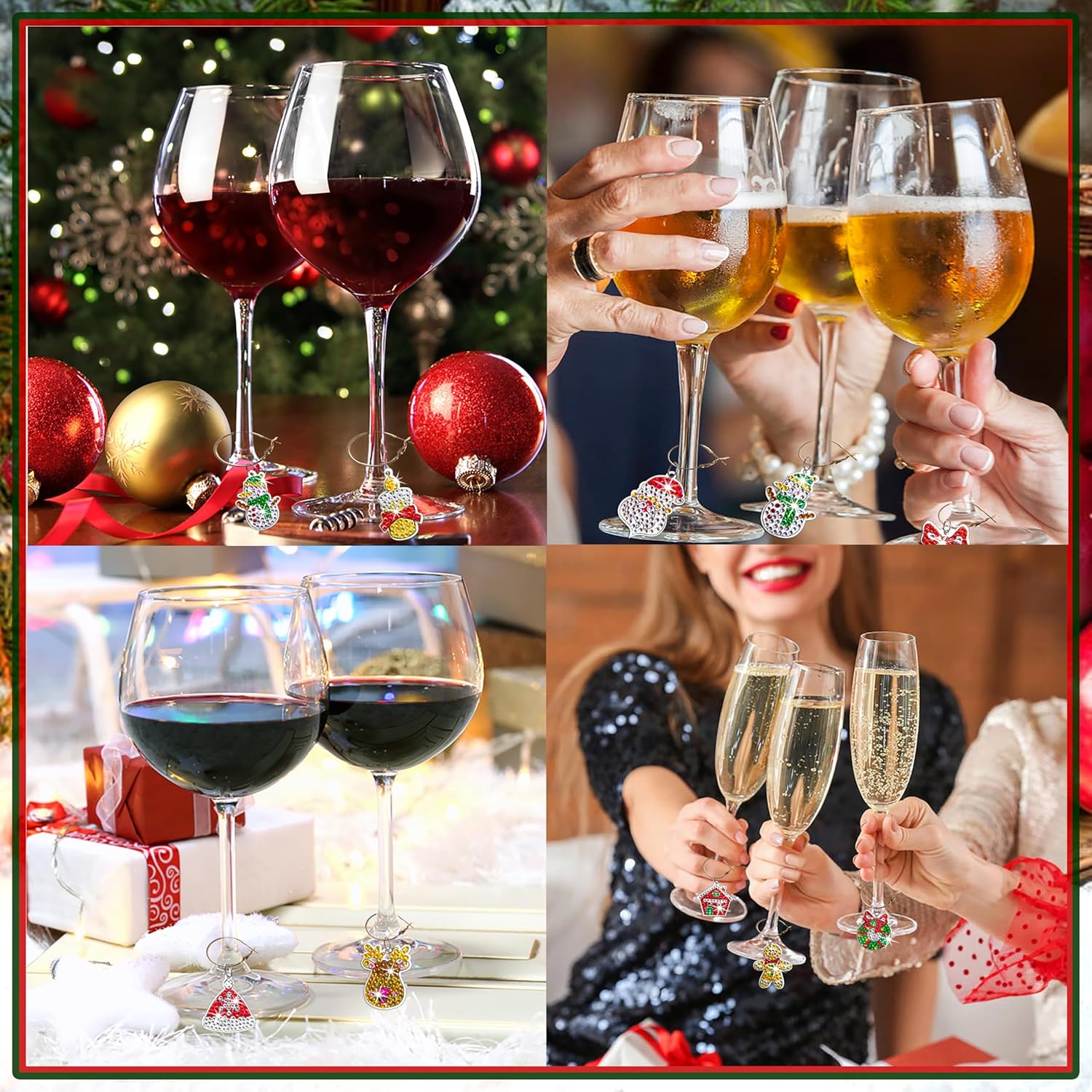 8 piezas de dijes de copa de vino de Navidad, arte de diamantes para copas de vino, kit de arte de diamantes para principiantes, adultos y niños