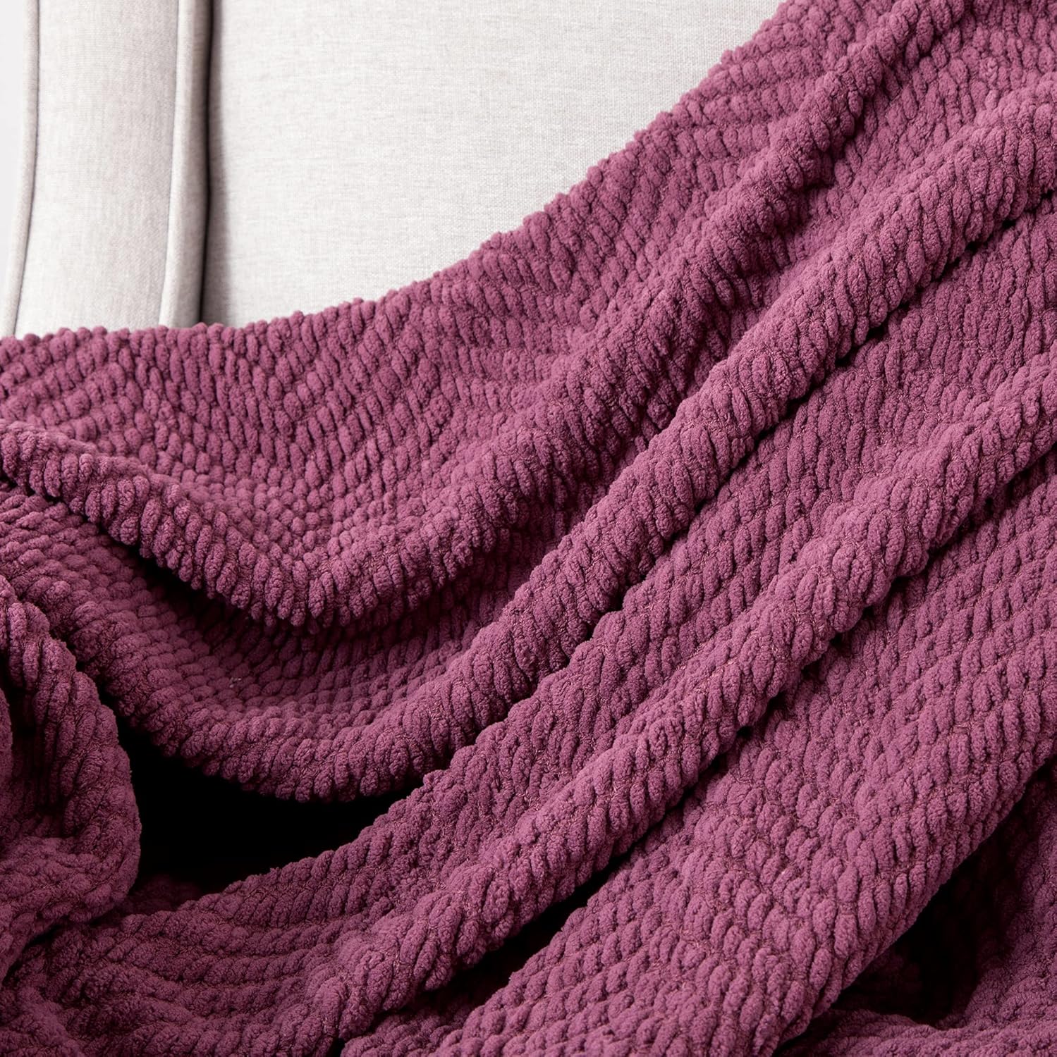 Manta para sofá, funda de sofá suave de punto texturizado, manta de tweed morado con borlas de flecos para decoración del hogar, cama, sofá, silla,
