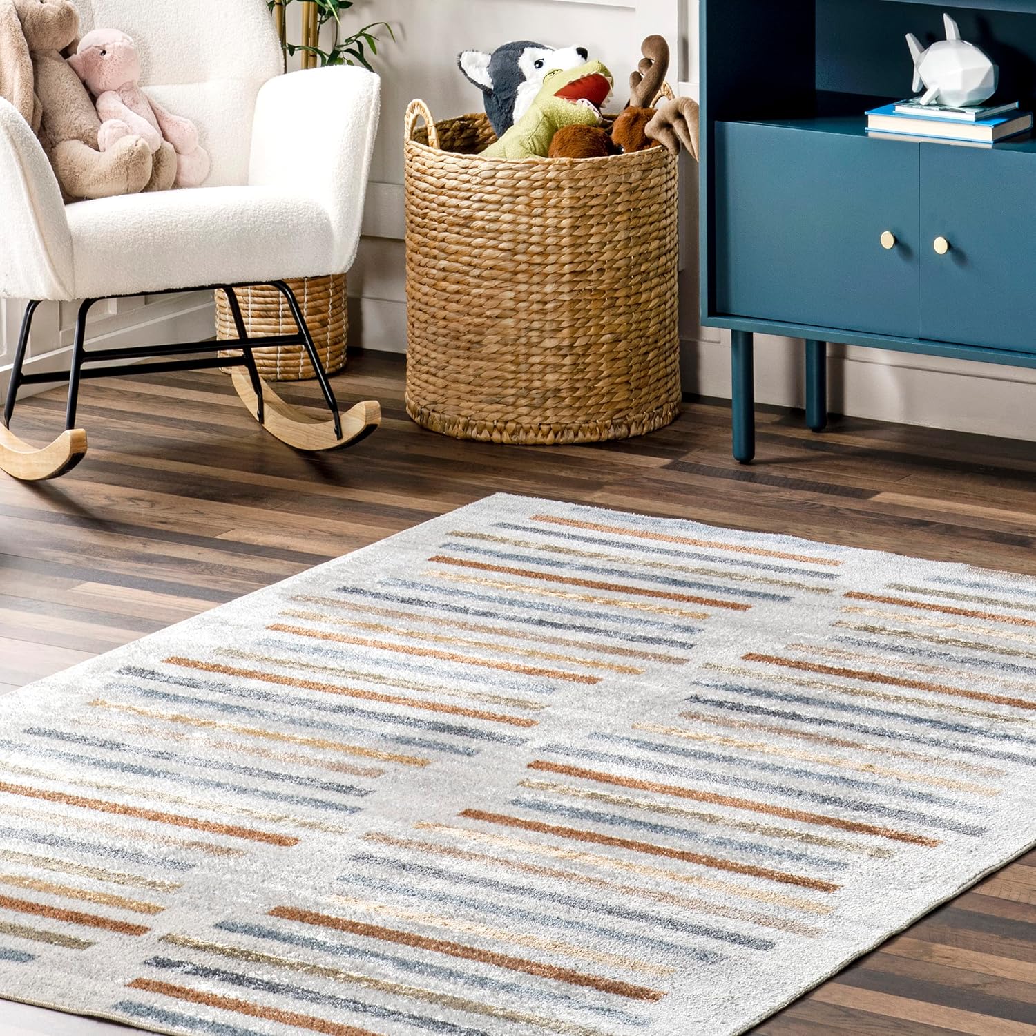 nuLOOM ROS Striped Columns Alfombra lavable a máquina, 8×10, beige