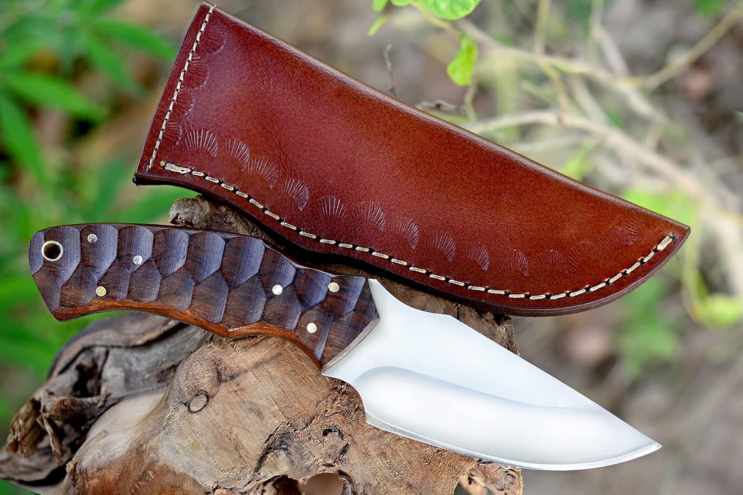 Hecho a mano 1095 cuchillo de caza de acero al carbono con funda de hoja fija camping, cuchillos al aire libre Bushcraft Skinner cuchillo para