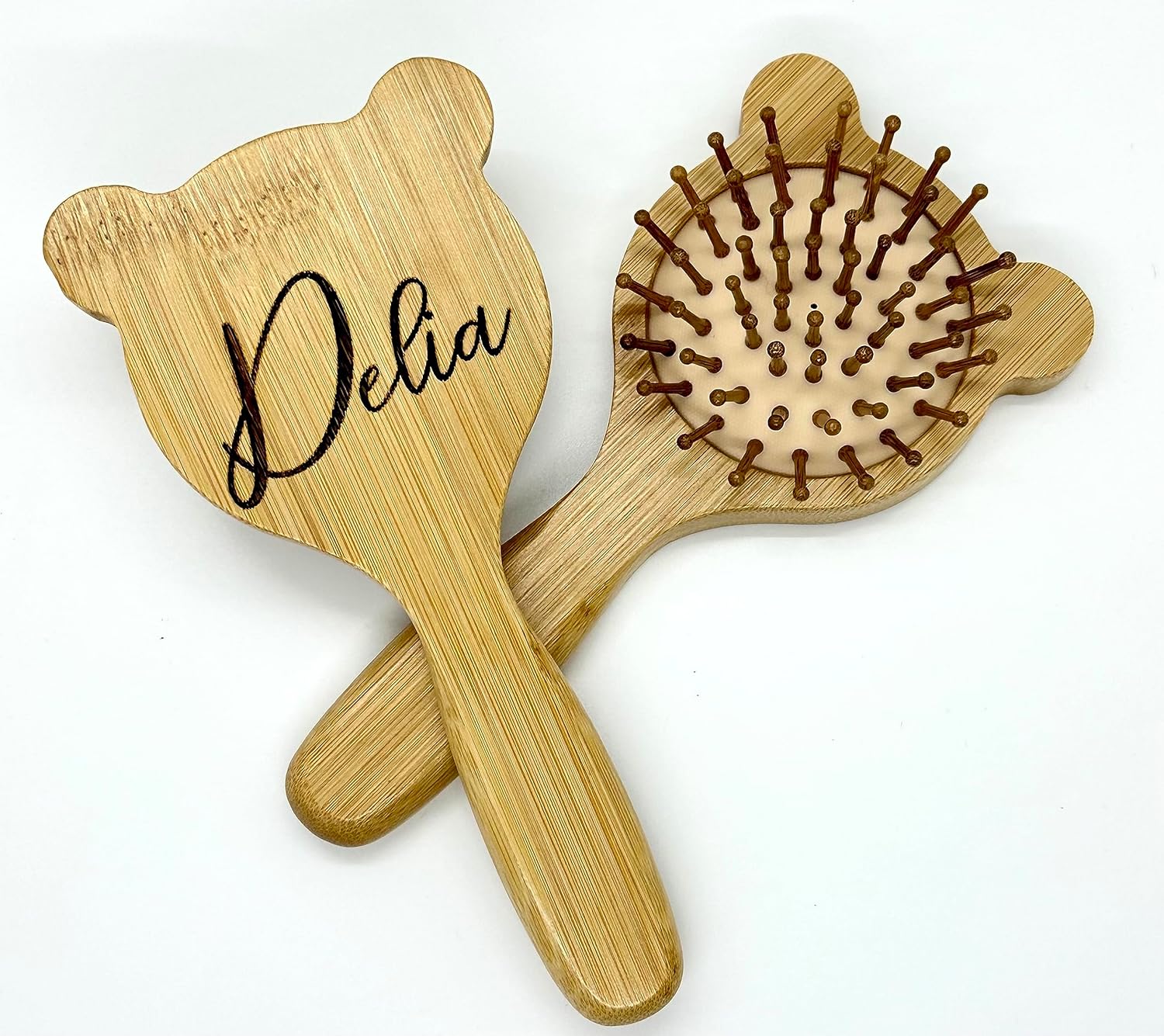 Personalized Brush Bear hair brush bamboo wood engraved small hand travel brush gift for girl