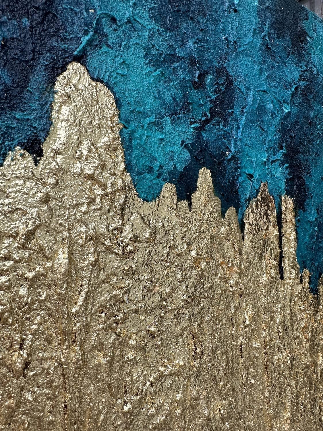 Slyart Lienzo vertical azul y dorado para pared, pintura al óleo moderna en 3D abstracta sobre lienzo, pintada a mano, obra de arte de metal