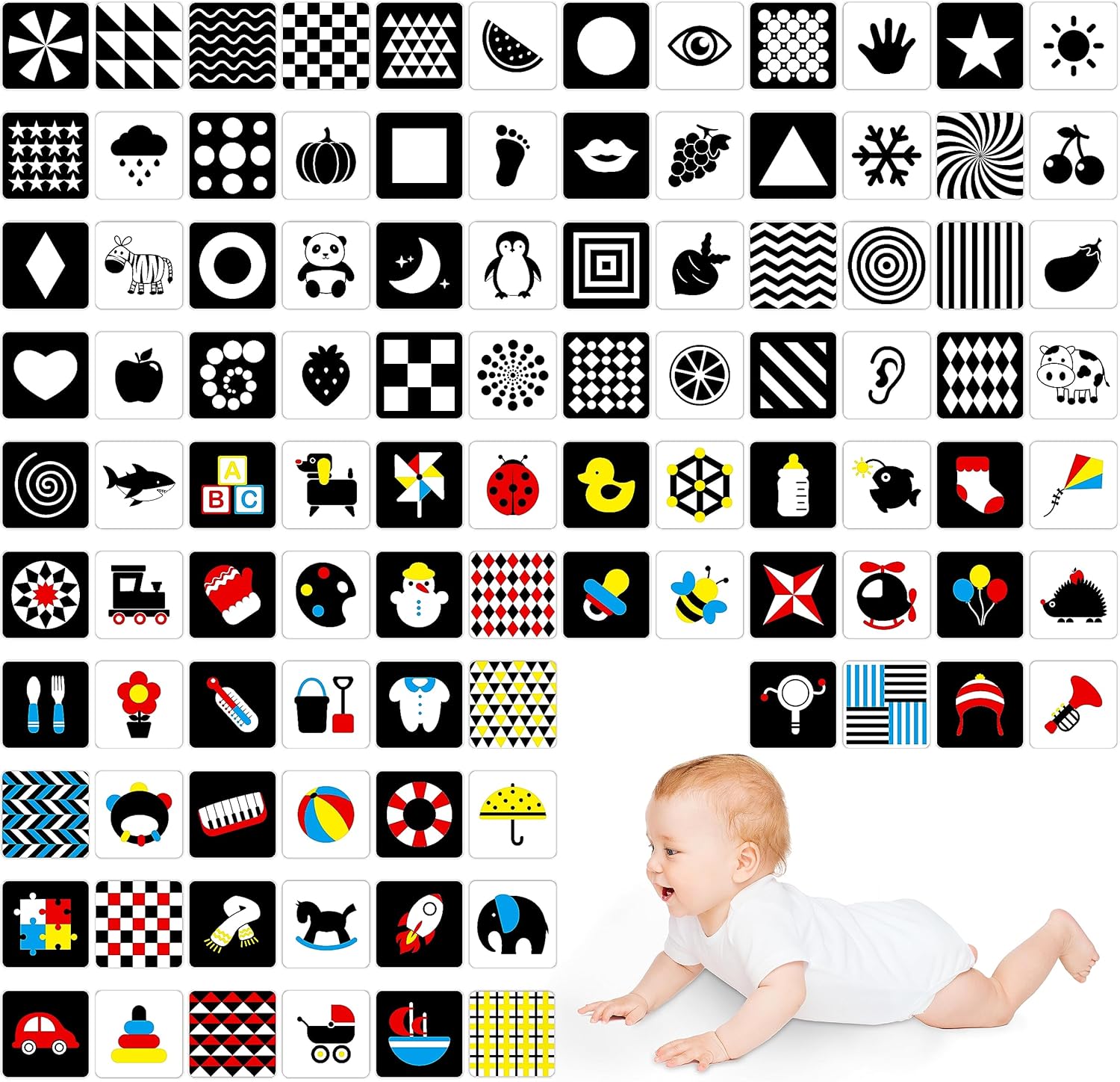100 páginas, color blanco y negro, tarjeta de estímulo visual para bebé, 50 tarjetas de alto contraste, juguetes sensoriales para regalo de bebé