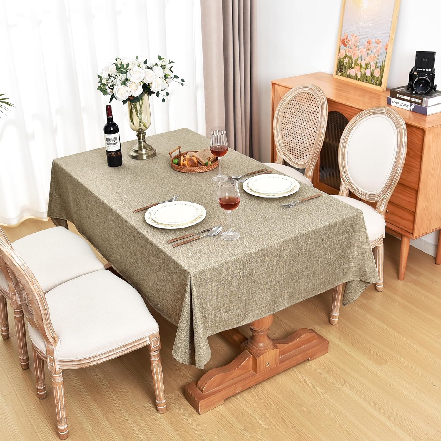 Fitable Mantel rectangular de lino sintético de 60 x 102 pulgadas, paquete de 2 manteles color caqui para mesas de 6 pies, fundas de mesa de cocina
