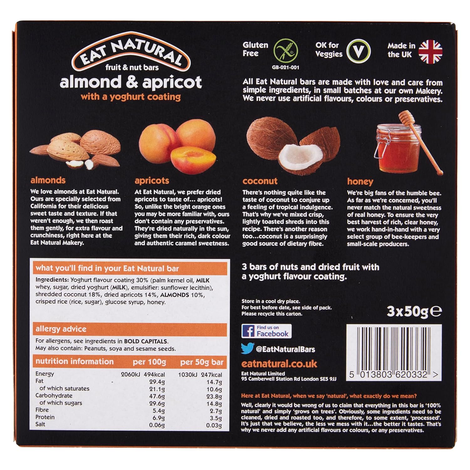 Eat Natural Barra de Frutas y Nueces con Recubrimiento de Almendra Albaricoque y Yogur, 5.29 oz