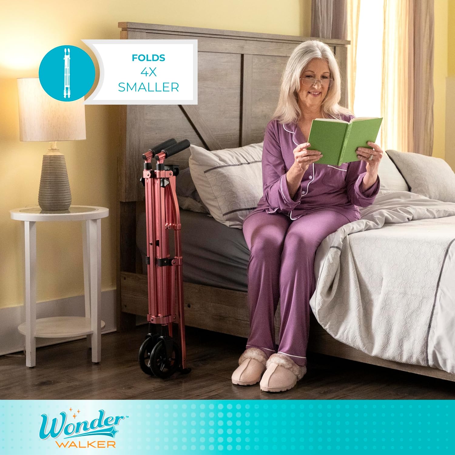 Stander Wonder Walker – Andador ligero y plegable que ahorra espacio para adultos, personas mayores y ancianos, andador de viaje compacto con ruedas