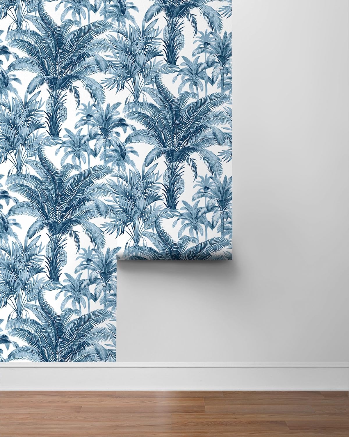 Casa Mia Papel tapiz de vinilo Palm Grove para despegar y pegar (cubre 30.75 pies cuadrados) (azul y blanco)