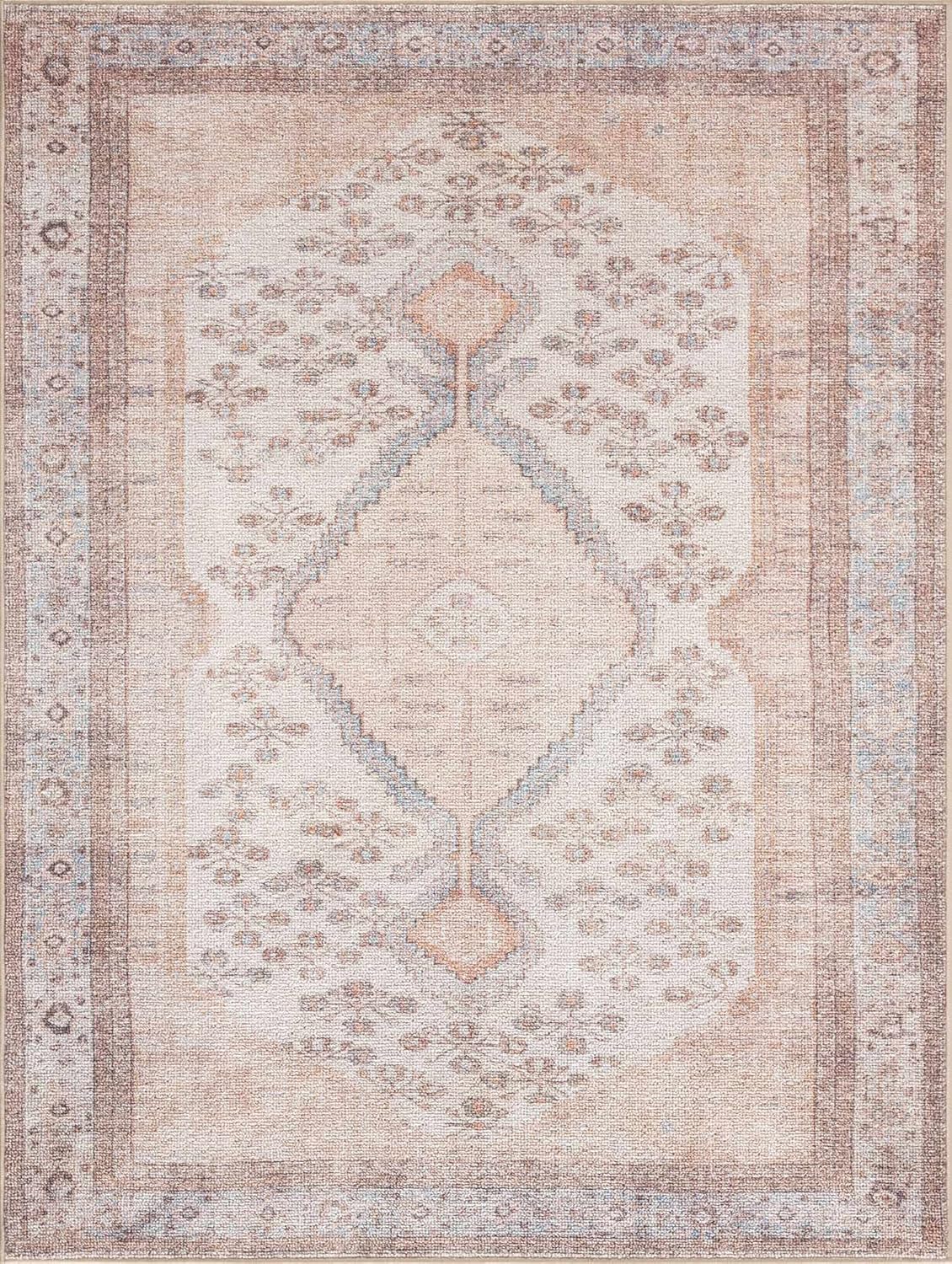 Hauteloom Alfombra Analu para pasillo de cocina, lavable a máquina, alfombra tradicional persa bohemia, estilo bohemio, vintage, envejecida, marrón,