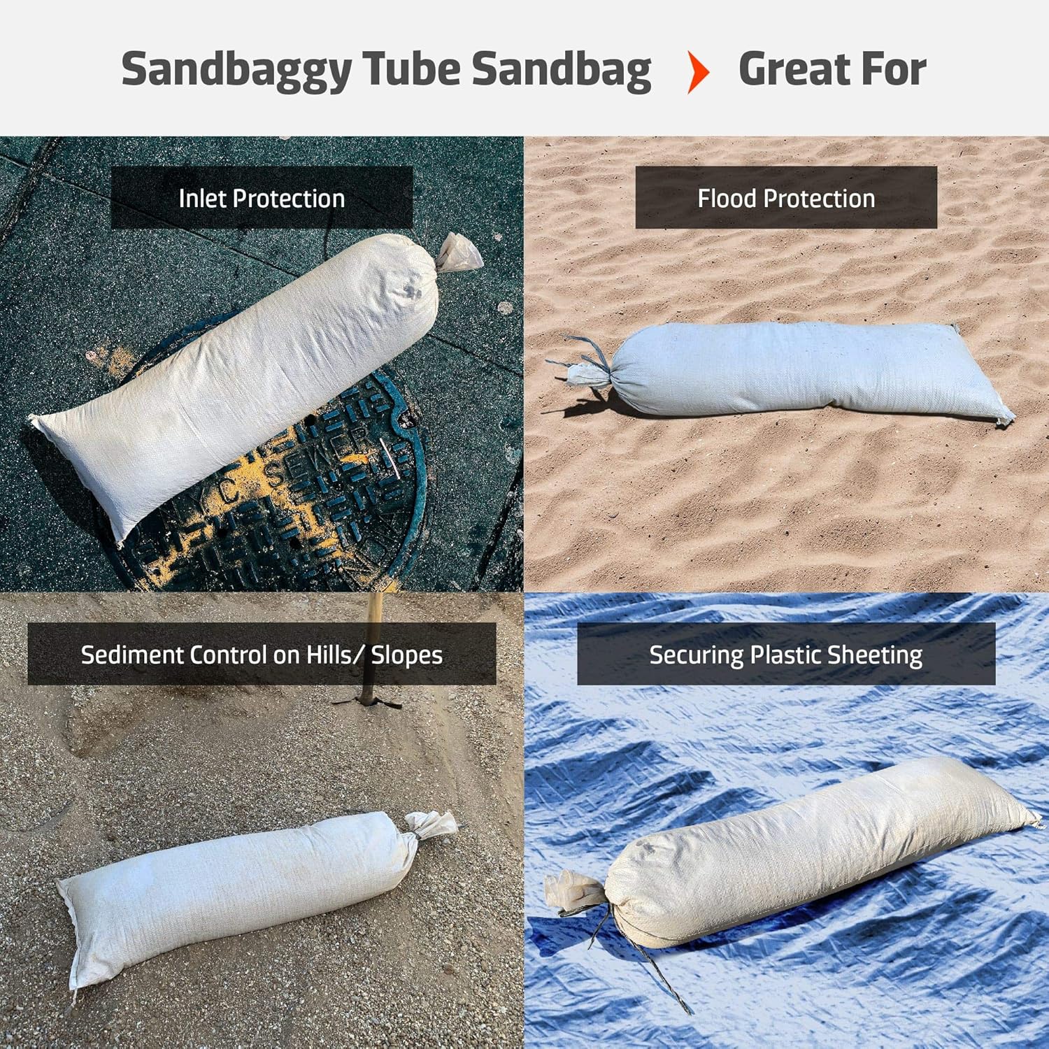 Sandbaggy Bolsas de arena de tubo de 38 pulgadas por 12 pulgadas  Tela resistente de grado industrial  Capacidad de peso de 90 libras  Barrera de