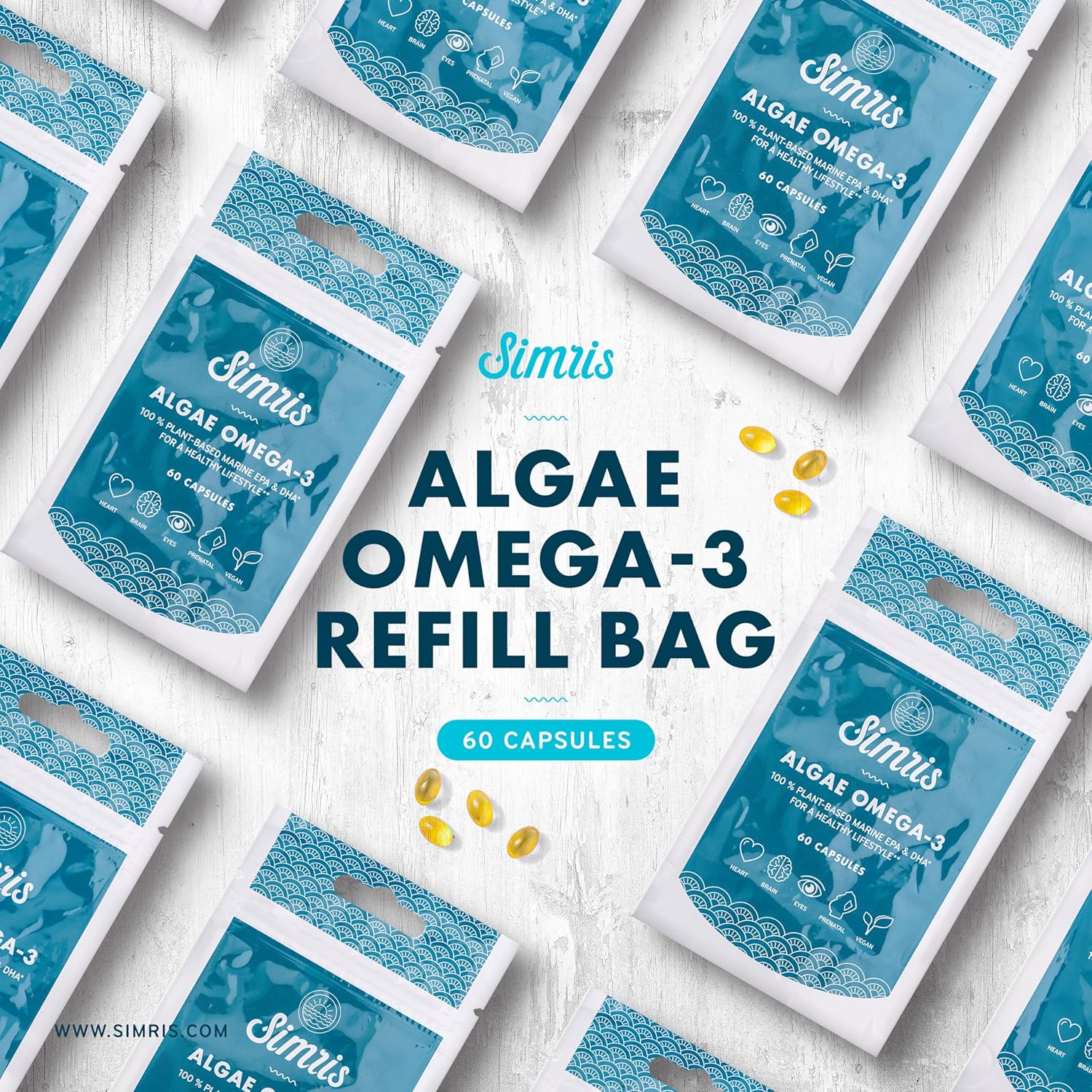 Algae Omega 3-180 Mini Cápsulas Blandas Premium  Suplemento vegano a base de plantas EPA DHA  Alternativa al aceite de pescado  para cerebro, ojos,