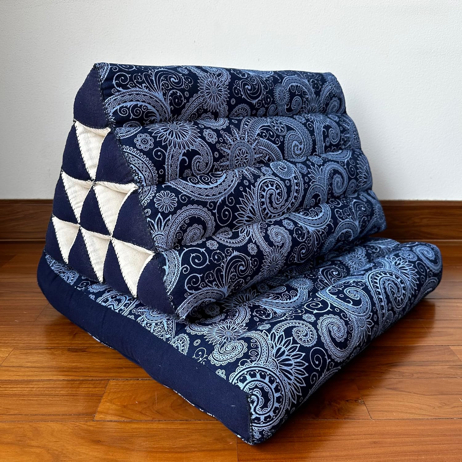 LEEWADEE Tapete plegable con cojín triangular, cómodo cojín de TV, colchón plegable con cojín hecho de Kapok ecológico, 30 x 20 pulgadas, azul y
