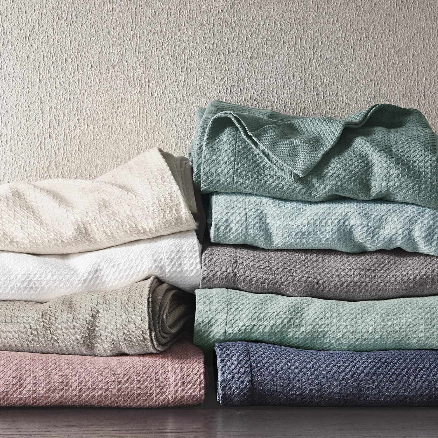 Madison Park Manta suave 100% algodón egipcio, transpirable, acogedora, diseño clásico de punto gofre, lujosa funda ligera para todas las