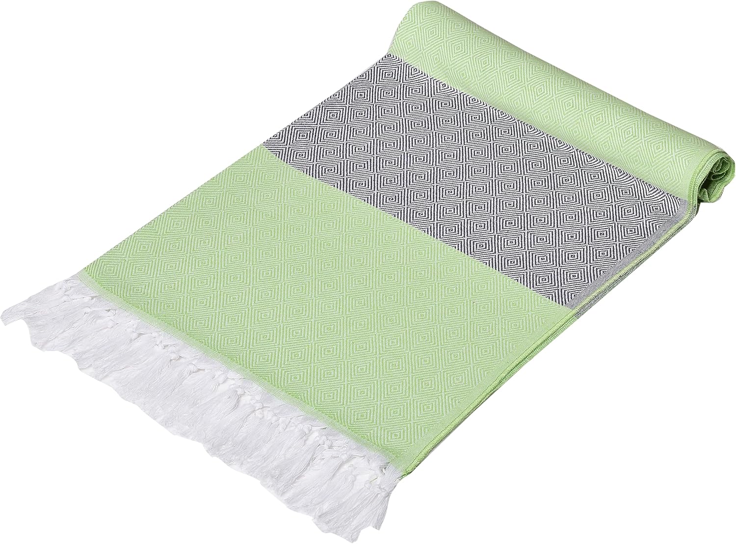 Toalla turca de playa y baño 100% algodón, 30 x 60 pulgadas, sin arena, ligera, de secado rápido (verde manzana con azul índigo)