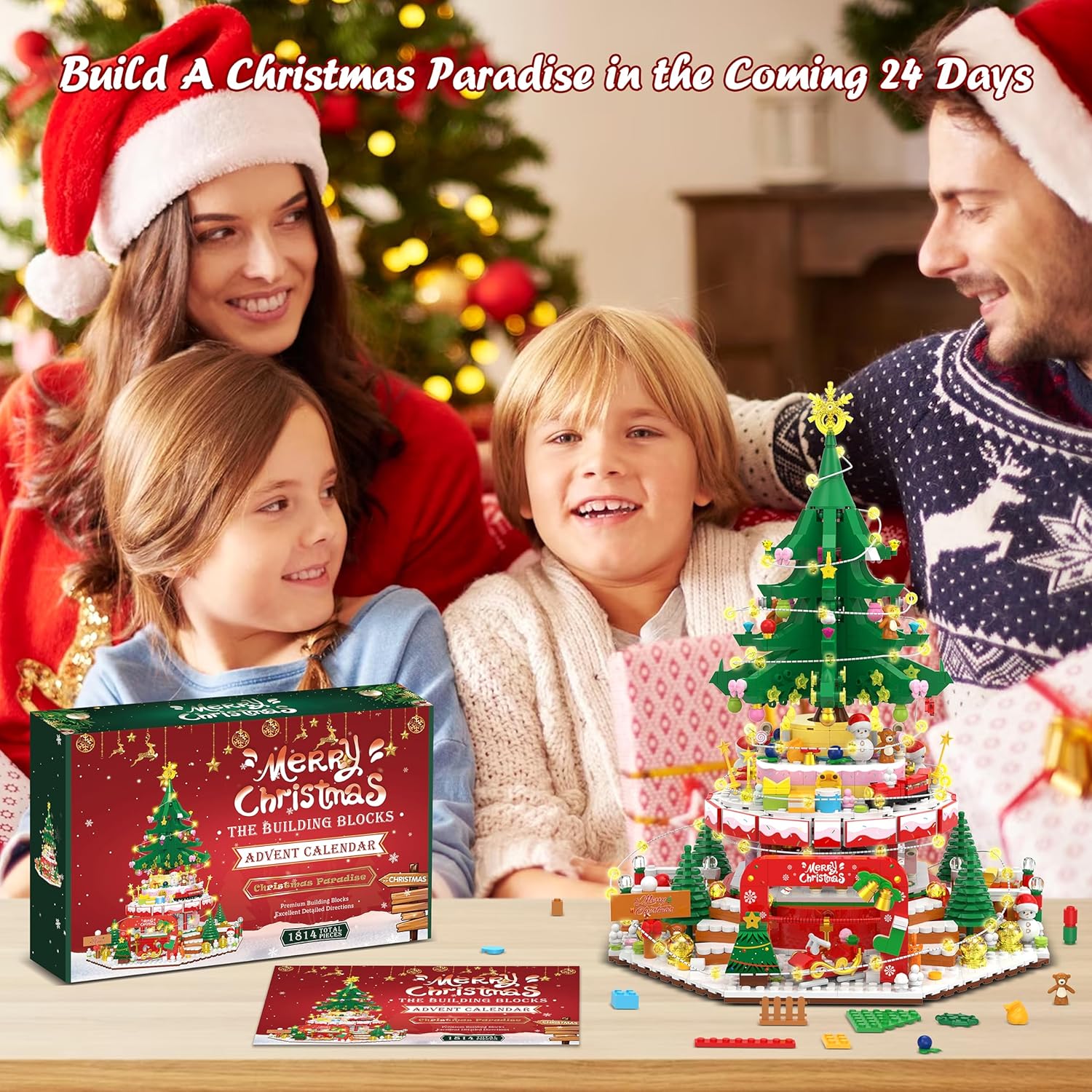 Calendario de Adviento 2023 Bloques de construcción de Navidad, kits de construcción de Paraíso de Navidad, 24 piezas, 1814 piezas de bloques de