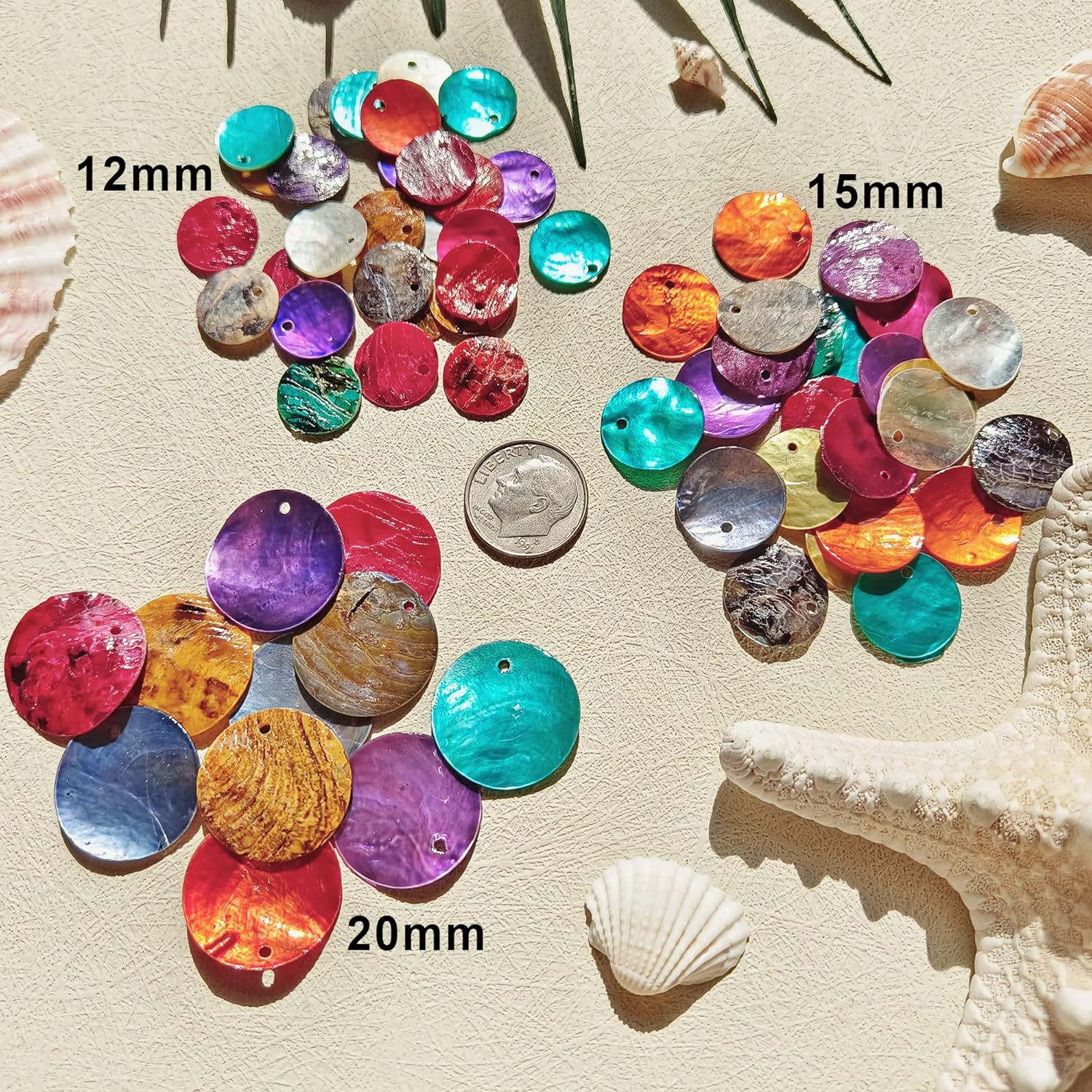 Firstmeet Cuentas de concha, 150 cuentas redondas naturales de mejillón de 0.59 pulgadas con parte trasera iridiscente para hacer joyas artesanales