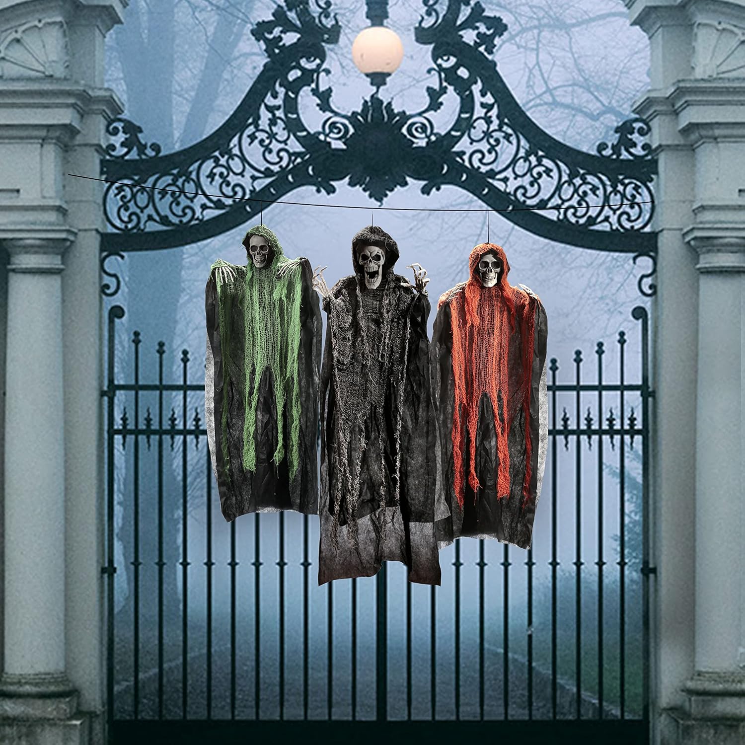 JOYIN Parcas colgantes de Halloween (paquete de 3), una de 47 pulgadas y dos de 35 pulgadas, esqueleto de Halloween fantasma volador para decoración
