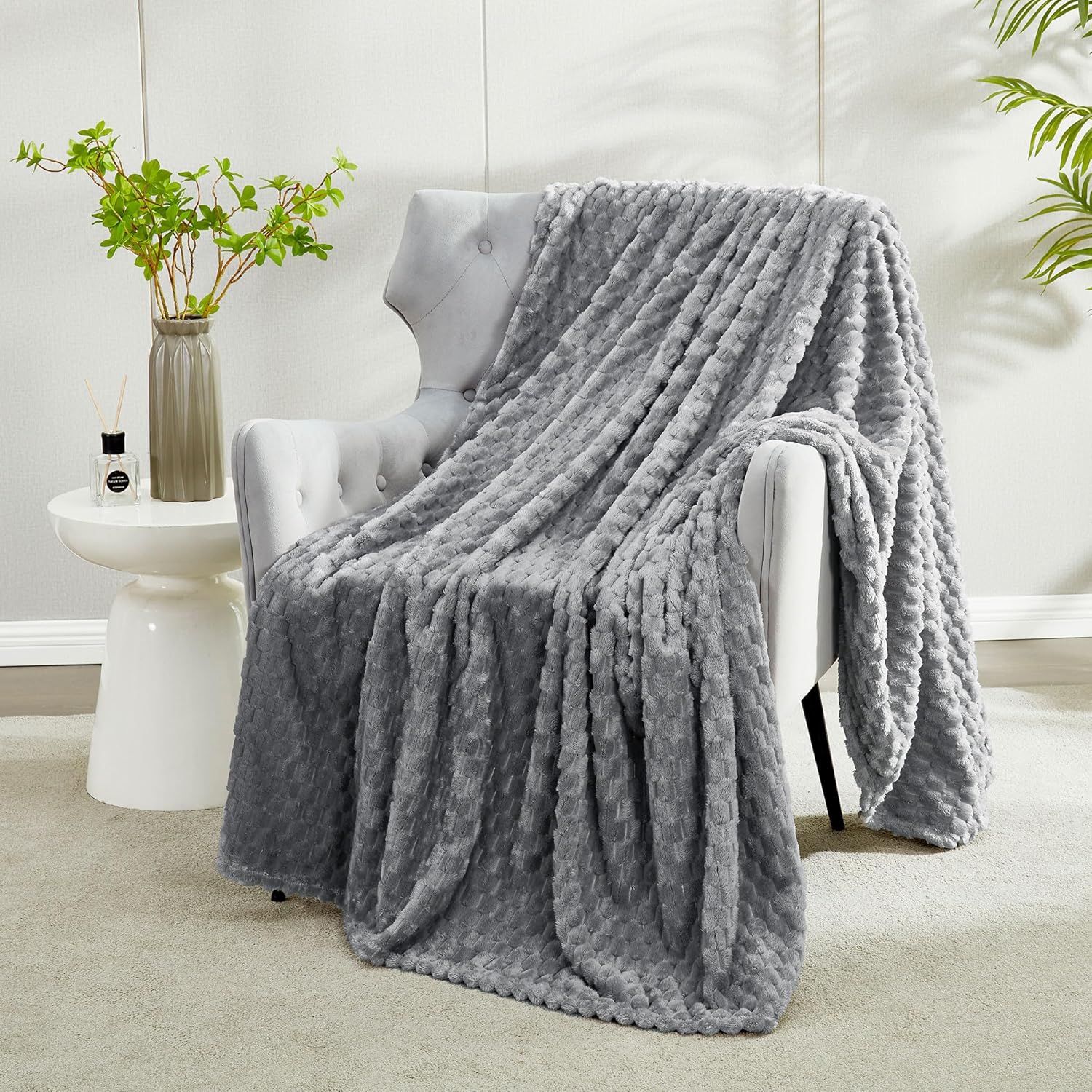 Manta decorativa de forro polar suave para sofá de 50 x 60 pulgadas, lujosa manta de franela de terciopelo con patrón 3D para dormitorio, manta