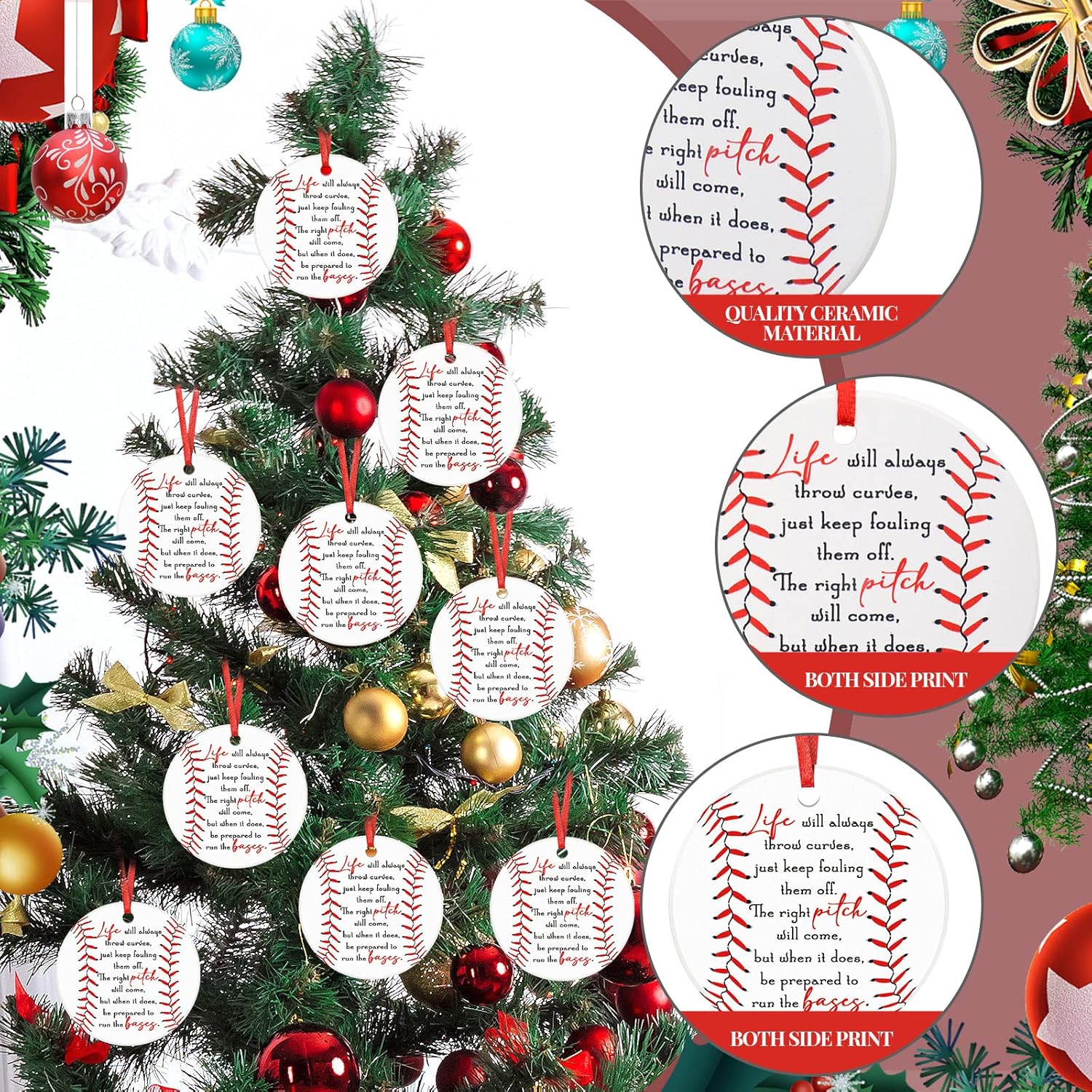 Sieral 20 piezas de adornos de Navidad de béisbol 2023, adornos colgantes personalizados redondos de cerámica, regalo del equipo de béisbol,