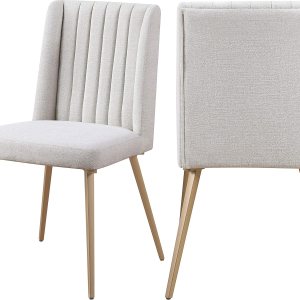 Meridian Furniture Eleanor Collection Modern – Silla de comedor tapizada de lino contemporáneo con respaldo de ala copetuda y patas doradas Meridian Furniture Eleanor Collection Modern – Silla de comedor tapizada de lino contemporáneo con respaldo de ala copetuda y patas doradas