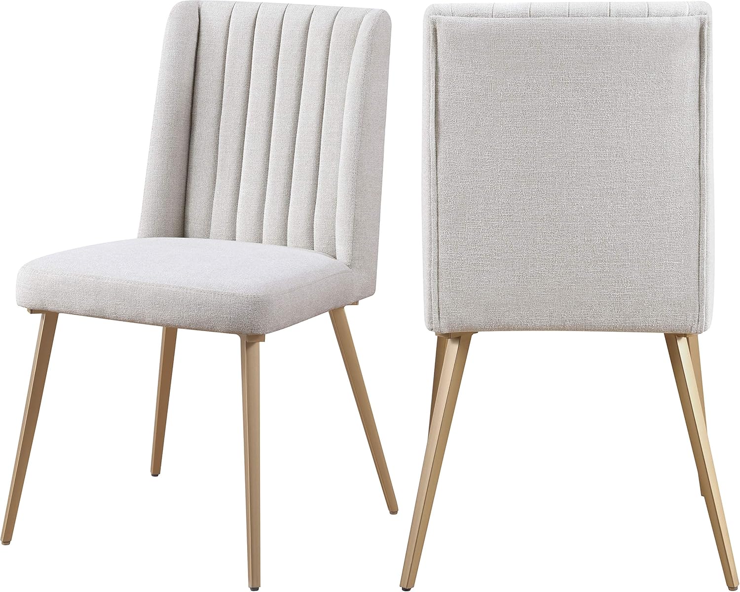 Meridian Furniture Eleanor Collection Modern – Silla de comedor tapizada de lino contemporáneo con respaldo de ala copetuda y patas doradas