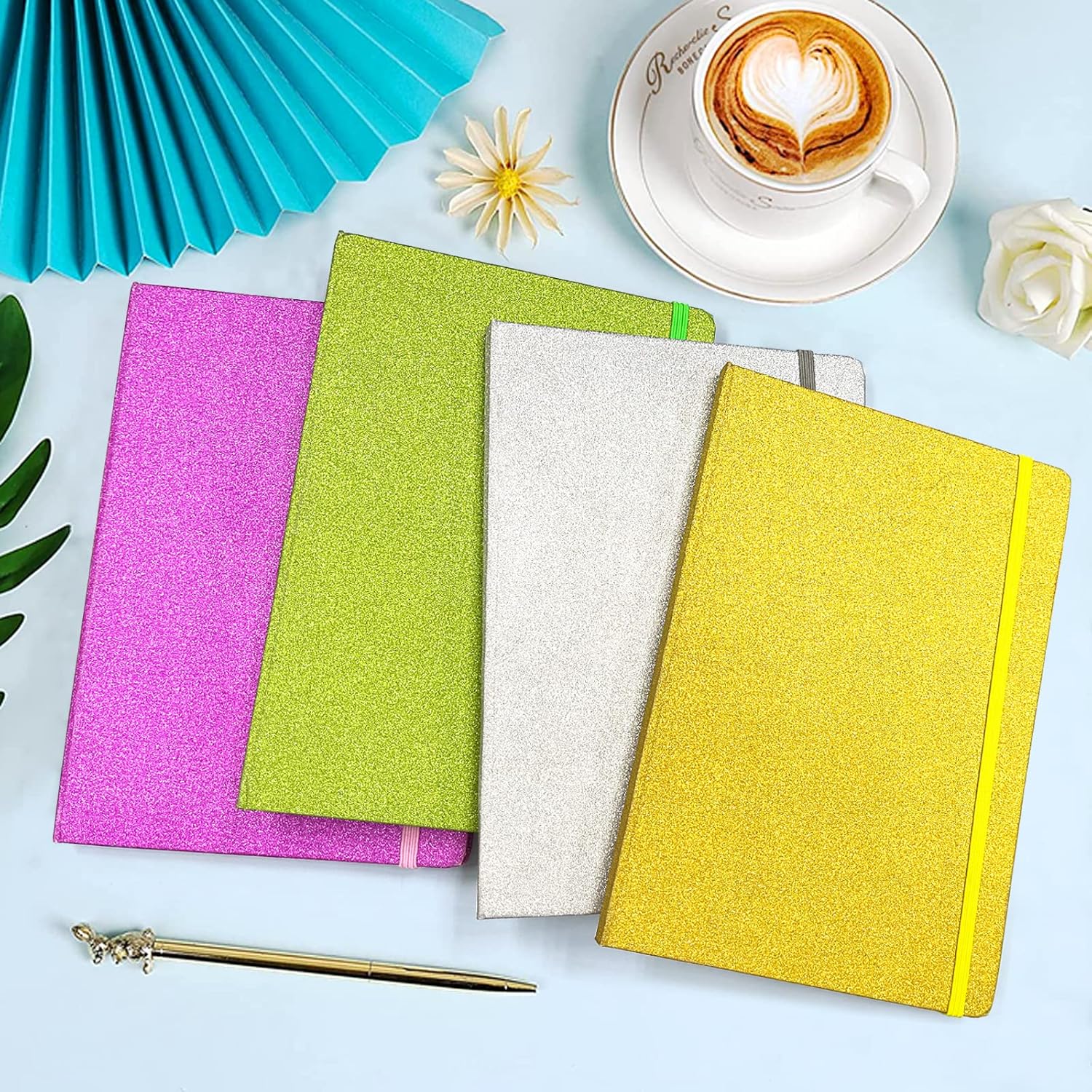 GINMLYDA A5 Glitter Notebook, Hardcover 160 Pages Never Peel Off Sparkle Glitter Lined Journal Notebook for Women Girls Writing Note Taking Works