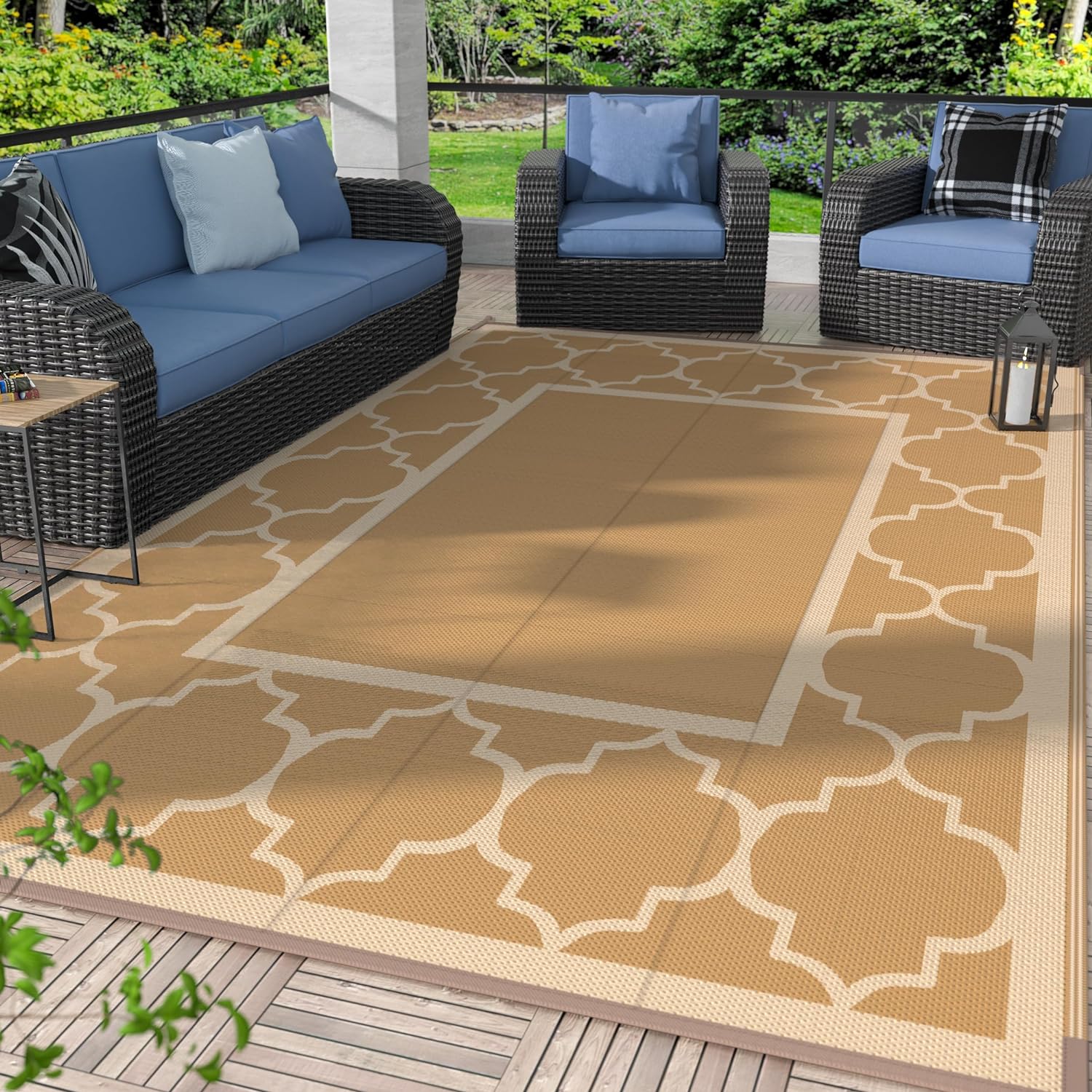GENIMO Alfombra de exterior impermeable de 6 x 9 pies para decoración de patio, plegable, reversible, de plástico, para cámper, caravana, terraza,