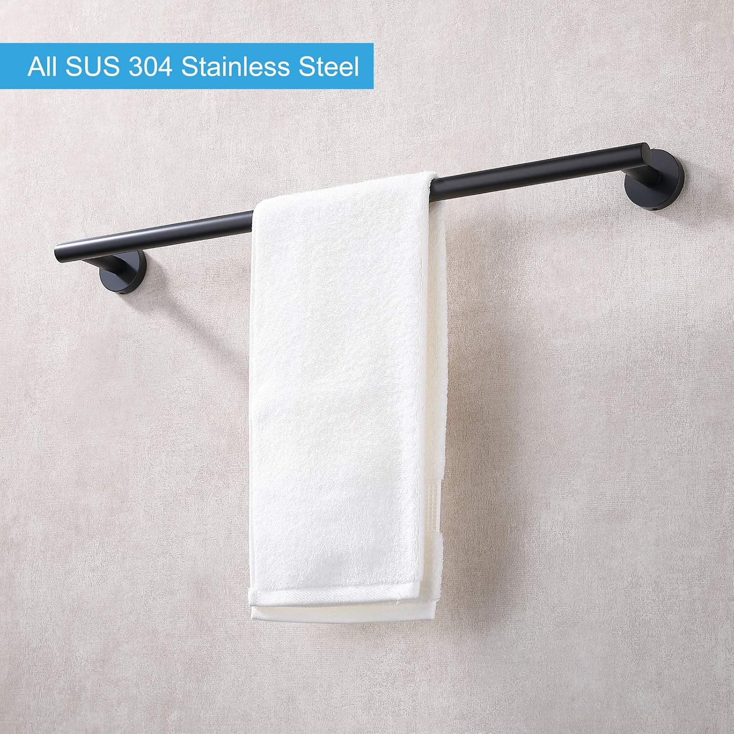 Toallero de baño de 23.6 pulgadas, color negro mate, acero inoxidable SUS304 de alta calidad, estilo redondo, toallero resistente, soporte para
