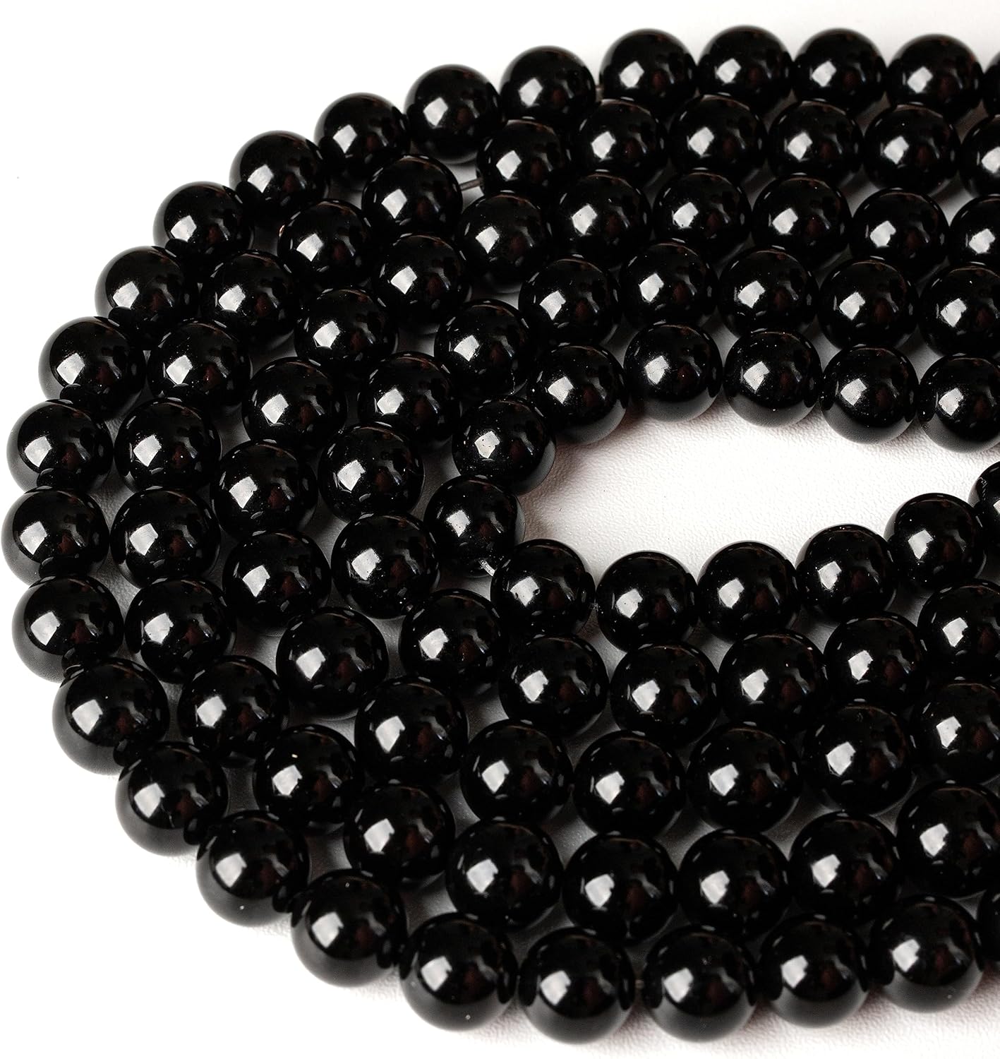 Cuentas de piedra preciosa natural Oynx negras sueltas y redondas para bricolaje, pulseras y collares, joyería de HIXHRO 60 unidades con hilo