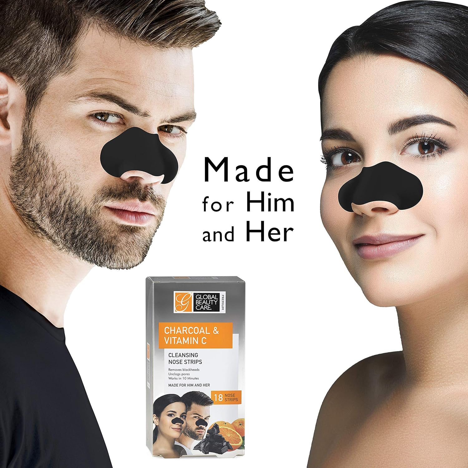Global Beauty Care 18 tiras de limpieza de nariz de carbón activado y vitamina C tiras nasales para eliminación de puntos negros, tiras removedoras
