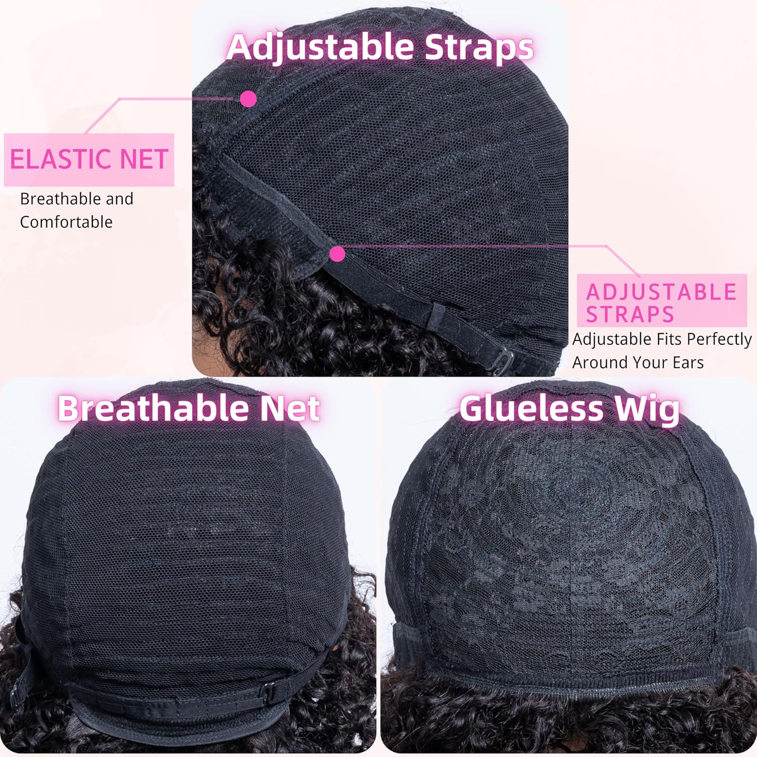 ZABUZAUN Pelucas humanas cortas y rizadas con flequillo para mujeres negras, 100% cabello humano virgen brasileño, hechas a máquina, sin pegamento,