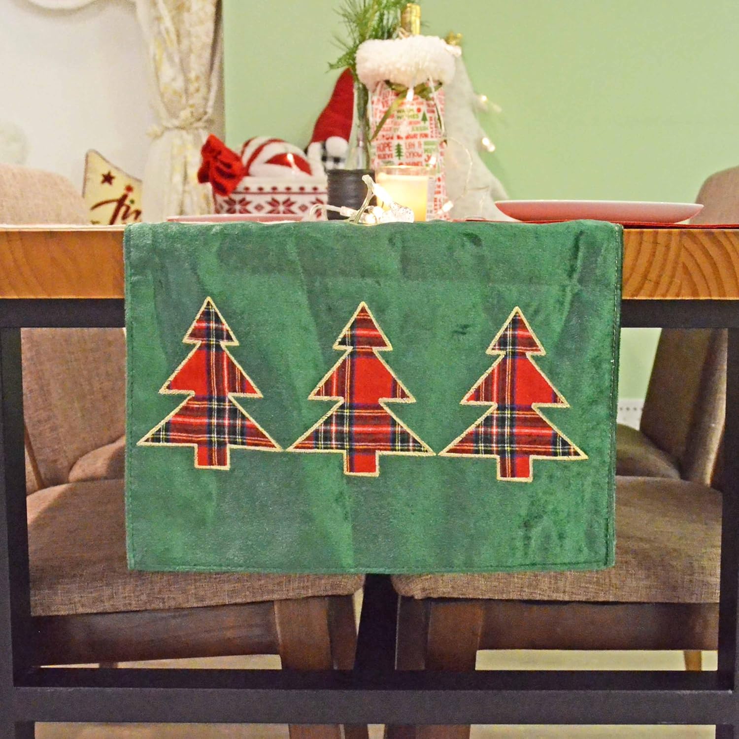 camino de mesa de navidad, camino de mesa rectangular con bordado con letras para mesa de cena, fiesta o decoración del hogar