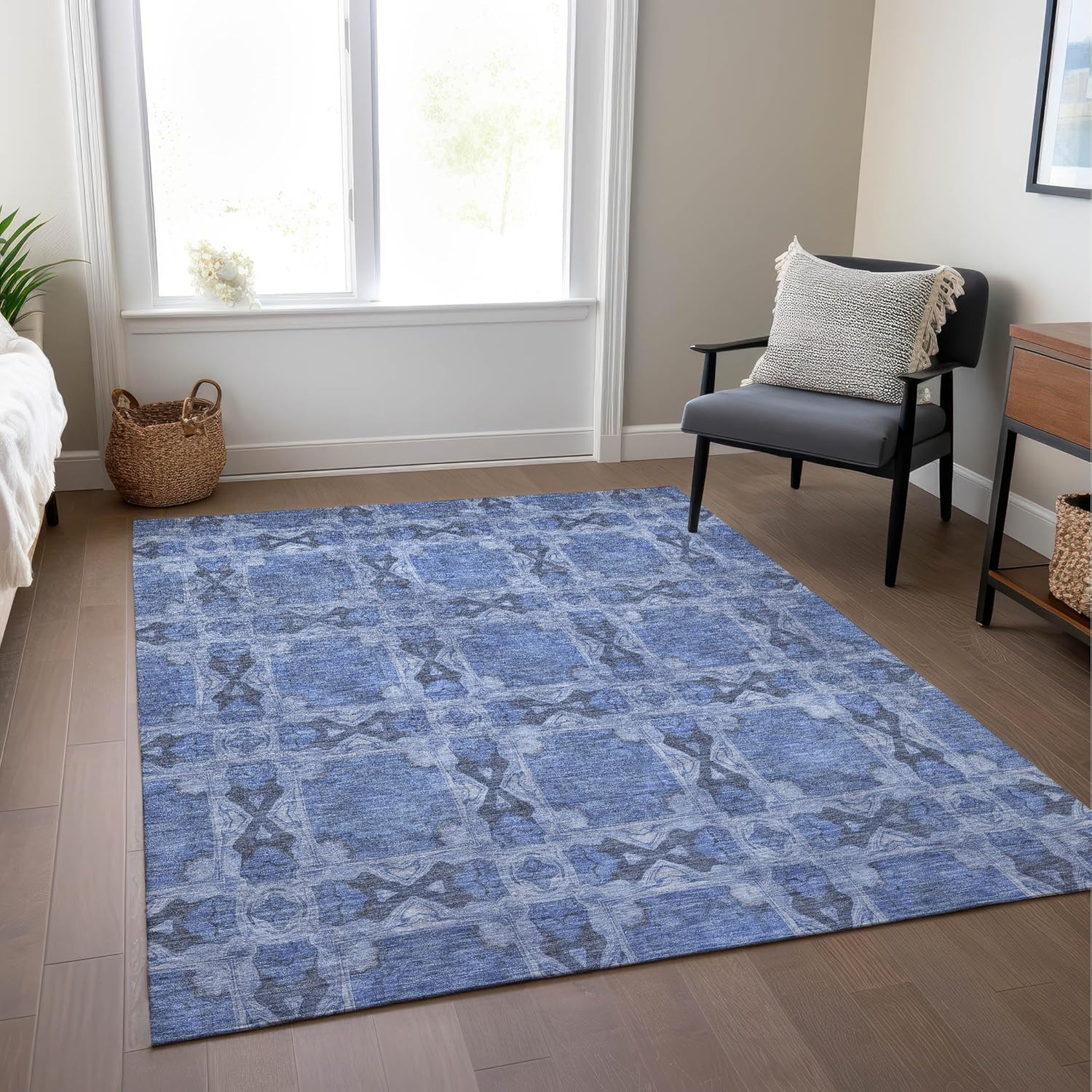 Addison Rugs Chantille ACN564 – Alfombra azul de 5 x 7 pies 6 pies, resistente a las manchas, lavable a máquina, no se desprende, para dormitorio,