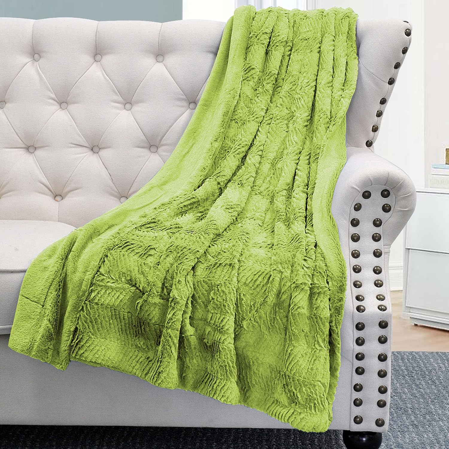 Manta de felpa suave y mullida con textura de espiga de pelo sintético, elegante, ligera, esponjosa, acogedora y cálida para sofá, silla, funda de