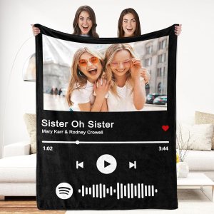 Manta de música personalizada con código de Spotify con fotos de hermana, manta personalizada para hermana, regalos de cumpleaños para hermana, el Manta de música personalizada con código de Spotify con fotos de hermana, manta personalizada para hermana, regalos de cumpleaños para hermana, el