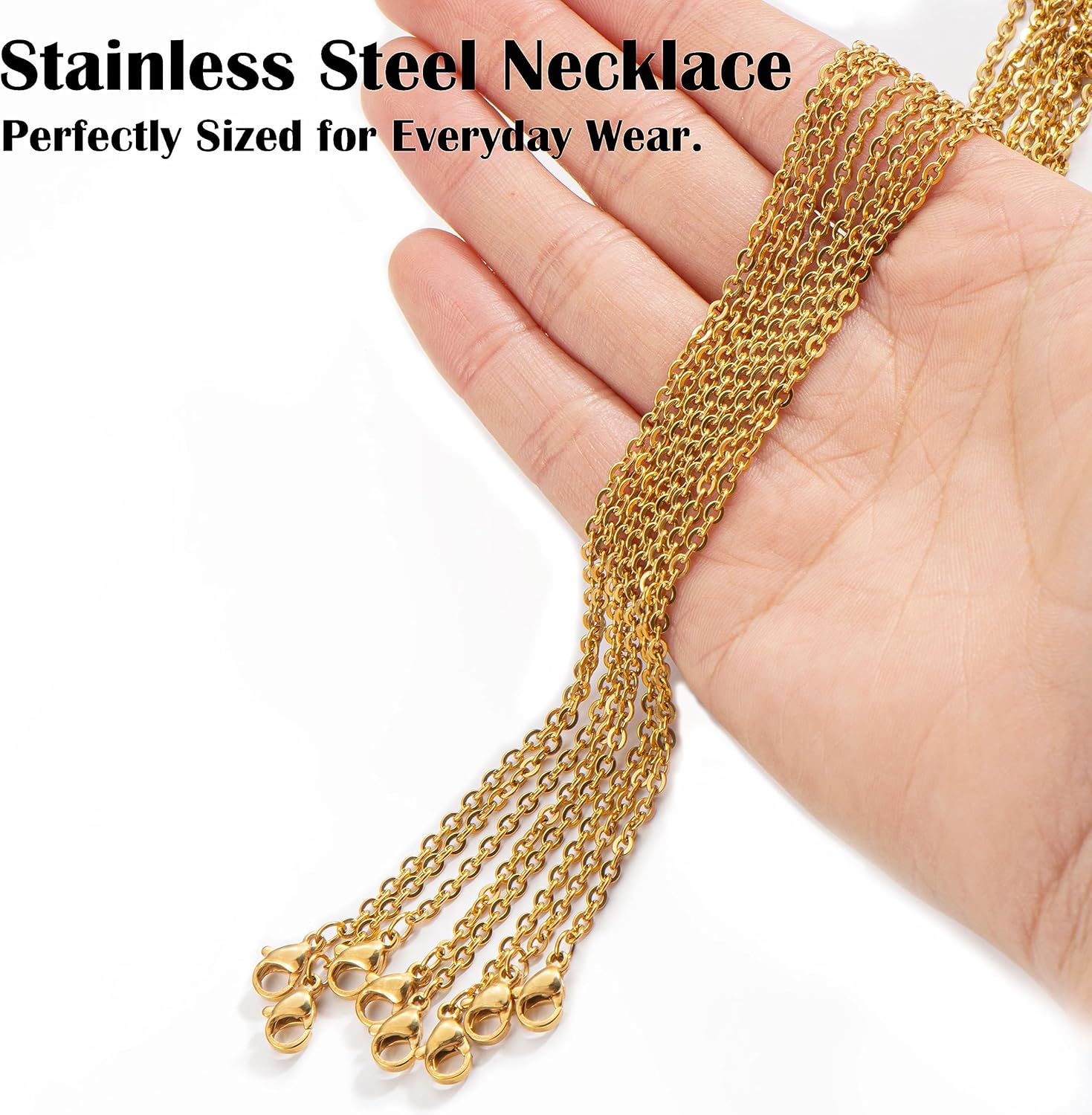 Paquete de 24 cadenas de collar chapadas en oro de acero inoxidable a granel para fabricación de joyas, 20 pulgadas