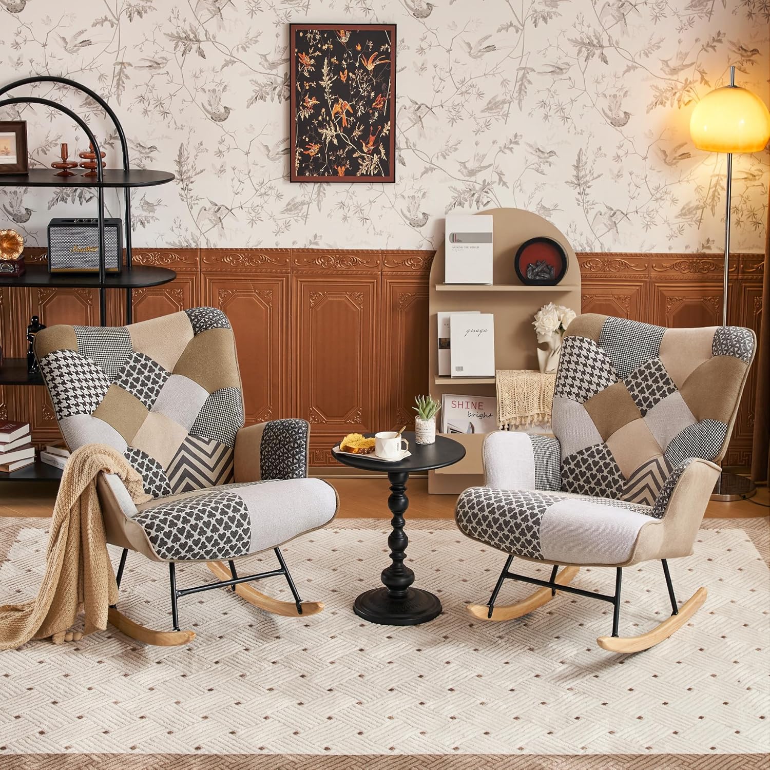Dorlicecass Mecedora con respaldo alto, cómoda silla deslizante para guardería con patas de madera, sala de estar, dormitorio, apartamento