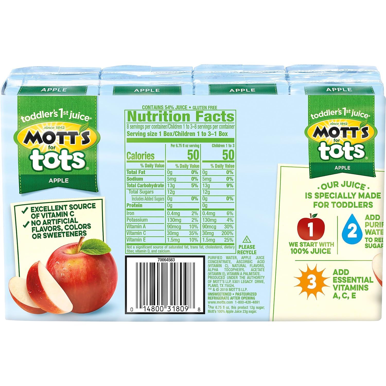 Mott’s For Tots – Bebida de jugo de manzana, caja de 6.75 onzas líquidas, 8 unidades (paquete de 4)