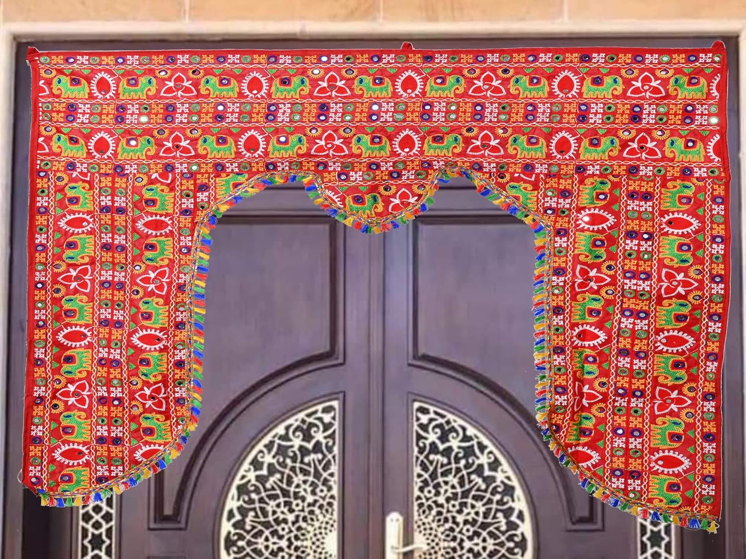 Toran bordado tradicional para Deepawali Pooja Mandir Diwali, Bandhanwar Bandarwal Toranam para puerta principalcolgar en la pared, decoración del
