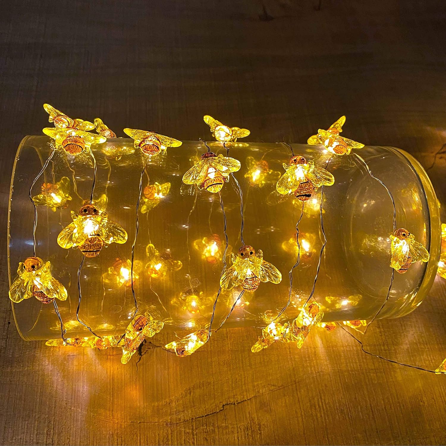 Cadena de luces de hadas de abeja, 40 luces LED con enchufe con 8 modos de control remoto, impermeable, cadena de luz decorativa novedosa para