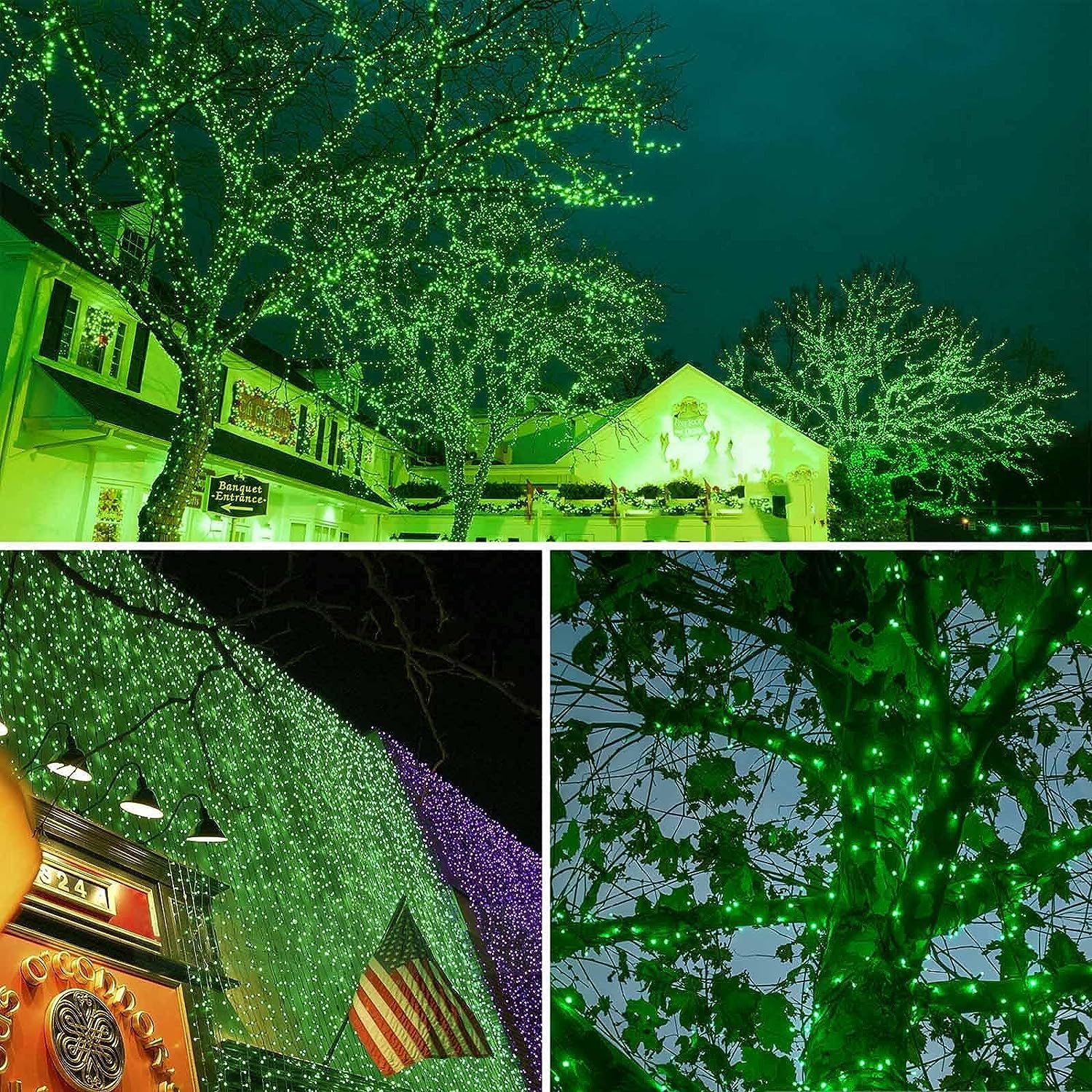 Tira de luces extralargas de 95 pies de 240 luces LED de alambre verde para exterioresinteriores, luces de árbol de Navidad con 8 modos, tira de