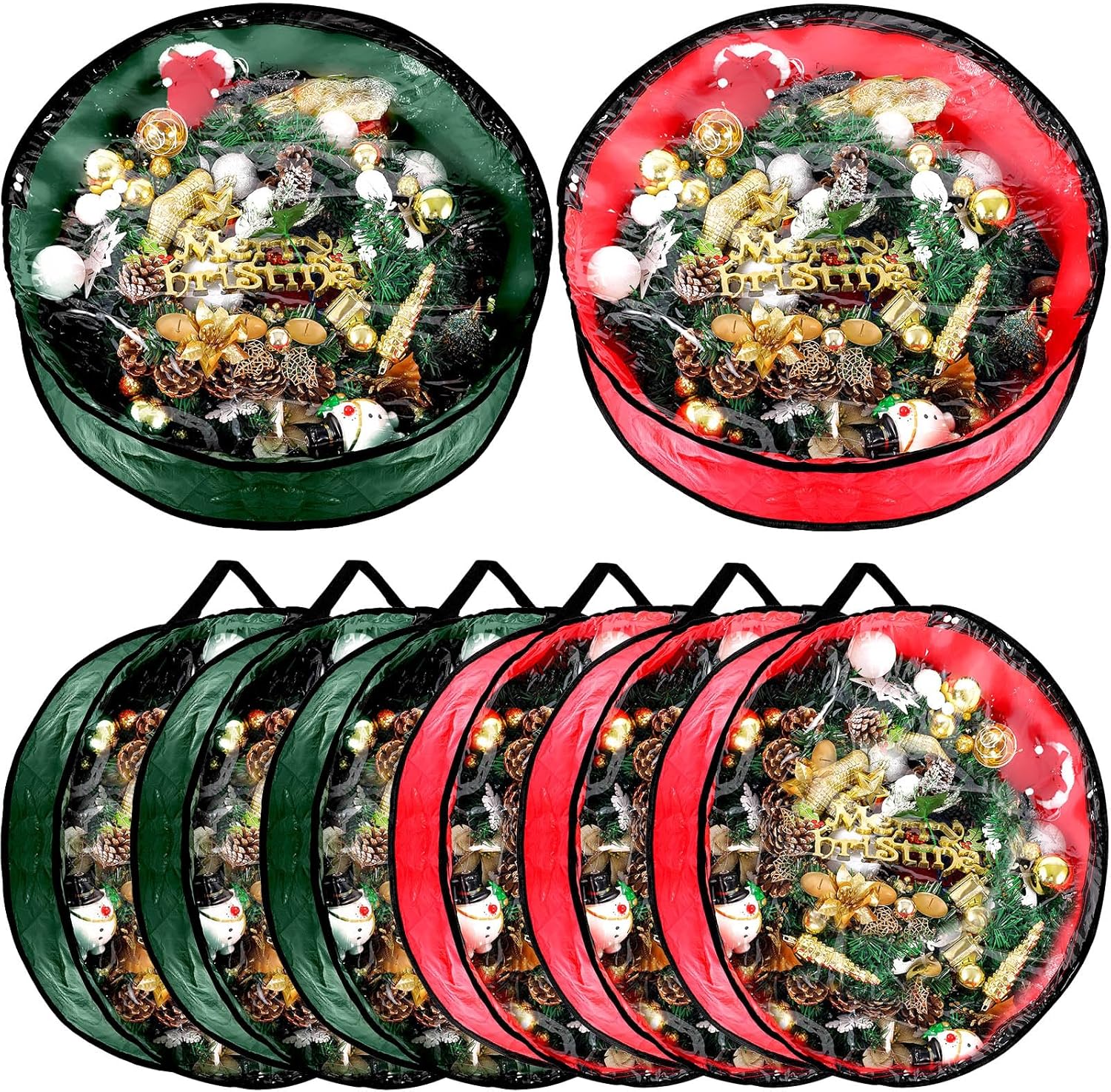 Dunzy 8 bolsas de almacenamiento para coronas de Navidad, contenedor de guirnalda para coronas, de tela resistente a desgarros, cajas redondas con